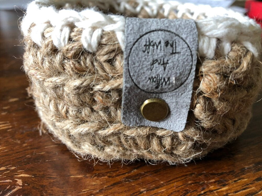 Jute and Cotton Crochet Basket | Trinket Holder | Nightstand Organization | New Home Gift | Farmhouse Decor | Boho Home Decor | Cottage Core