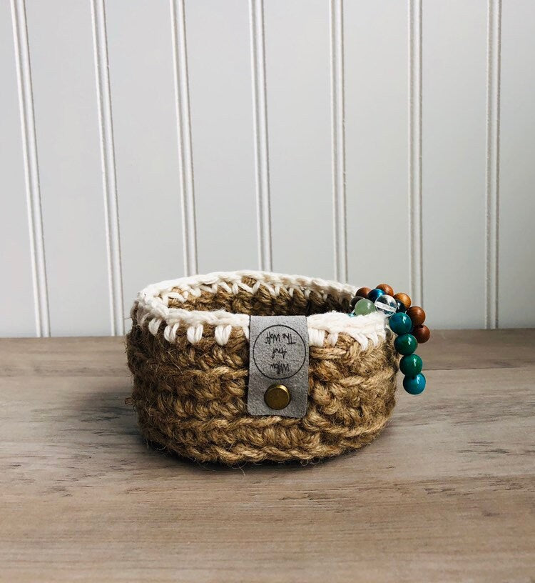 Jute and Cotton Crochet Basket | Trinket Holder | Nightstand Organization | New Home Gift | Farmhouse Decor | Boho Home Decor | Cottage Core