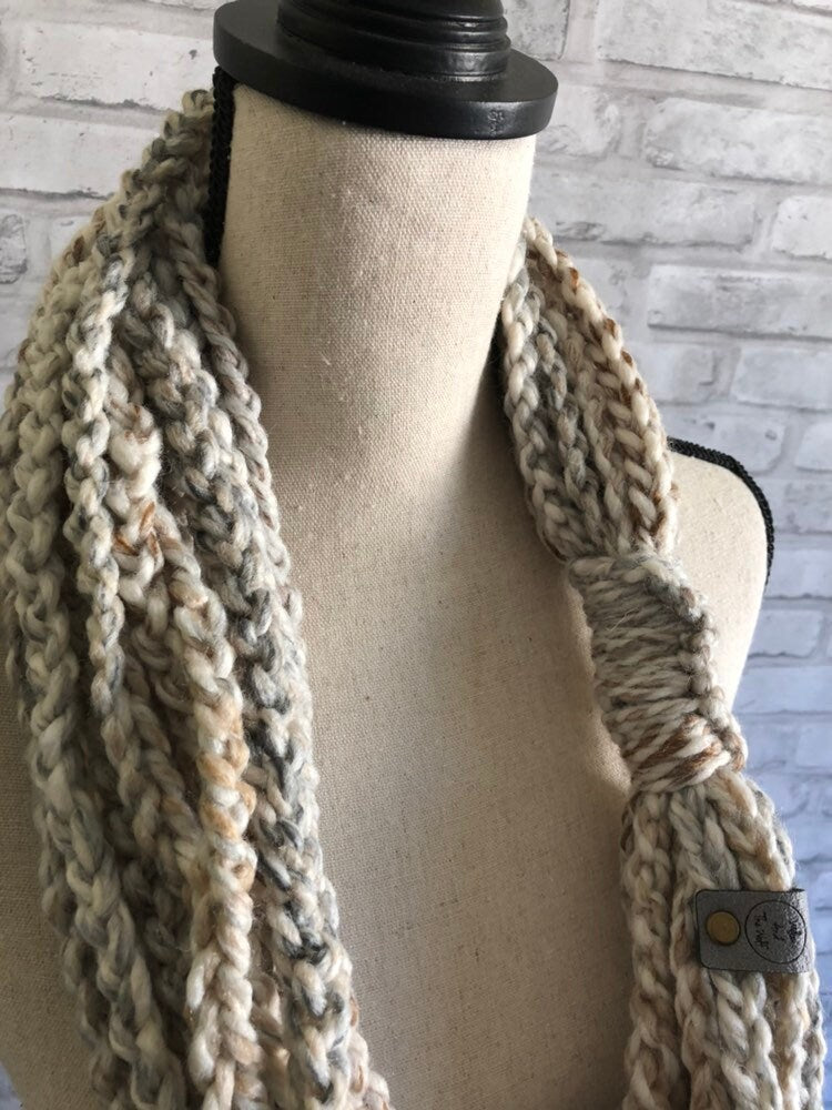 Knit Scarf. Cream Braided Chain Scarf. Neutral Braided Women's Scarf. Beige Chain Scarf. Cream, beige and grey neutral cowl.