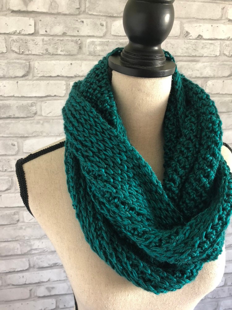 Knit Scarf. Women's Teal Ribbed Infinity Scarf. Oversized Women's infinity scarf. Turquoise Scarf. Aqua Infinity.