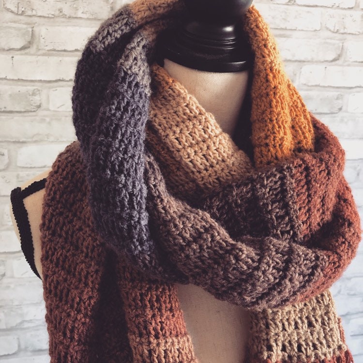 Oversized Women’s Long Scarf with Fringe - Fall Colors. Indie Aesthetic. Color blocked Long Scarf. Multicolor Scarf