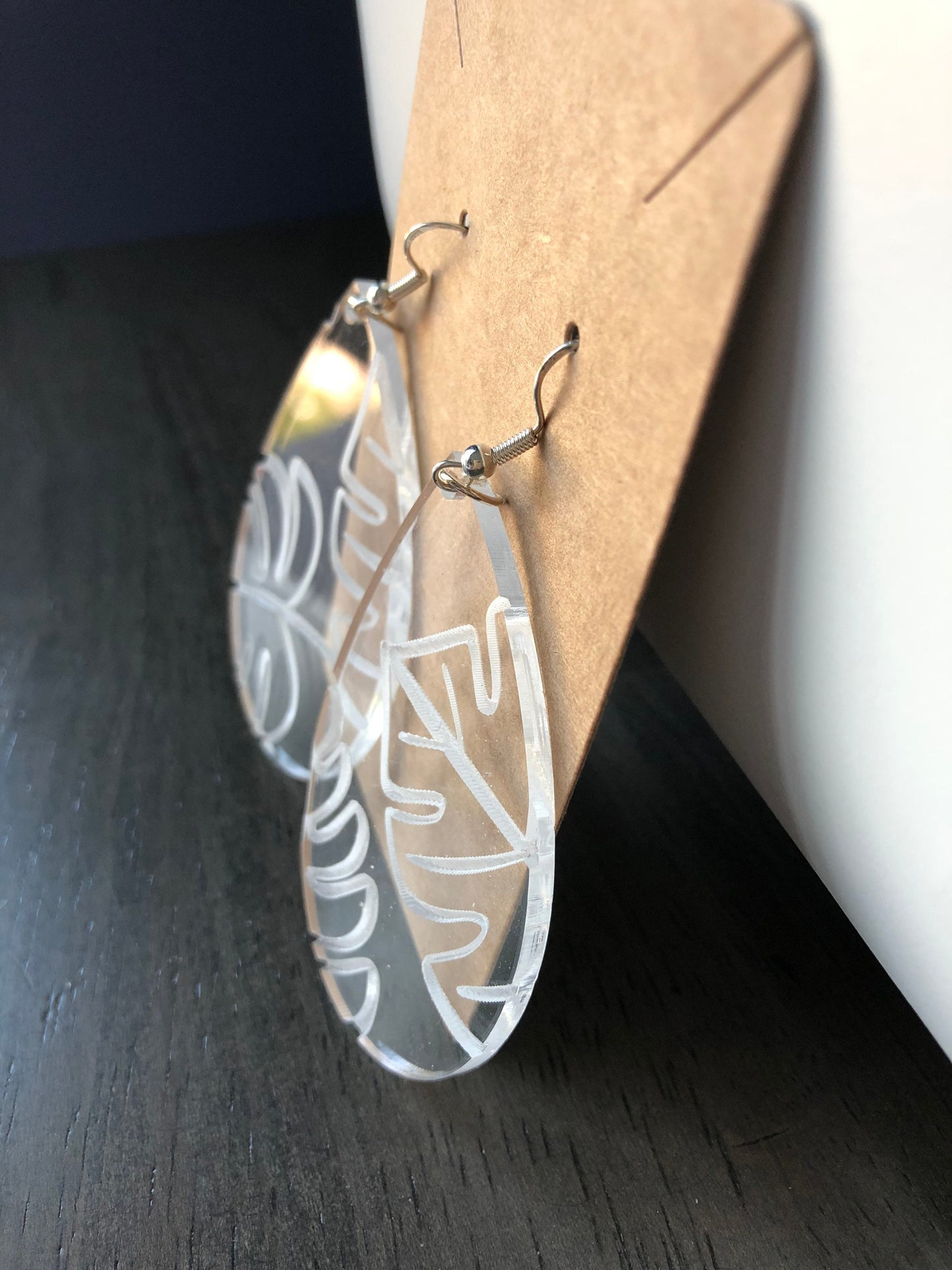 Monstra Leaf Acrylic Earrings. Oversized Indie Aesthetic Earrings. Plant Lover Gift. Jungle Drop Earrings. Teardrop Earrings.