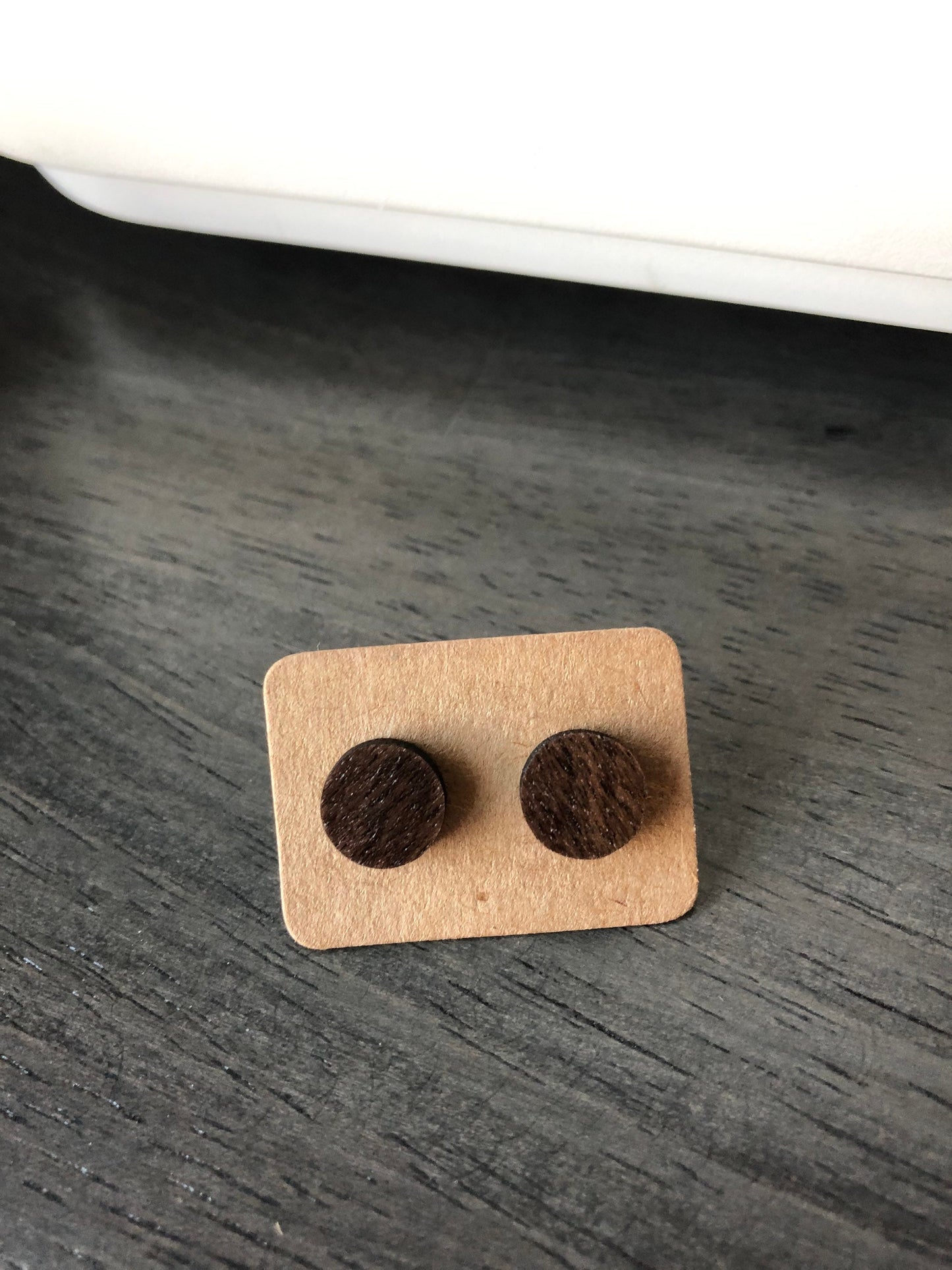 Minimalist Circle Walnut Stud Earrings. Geometric Jewelry. Simplistic Earrings.