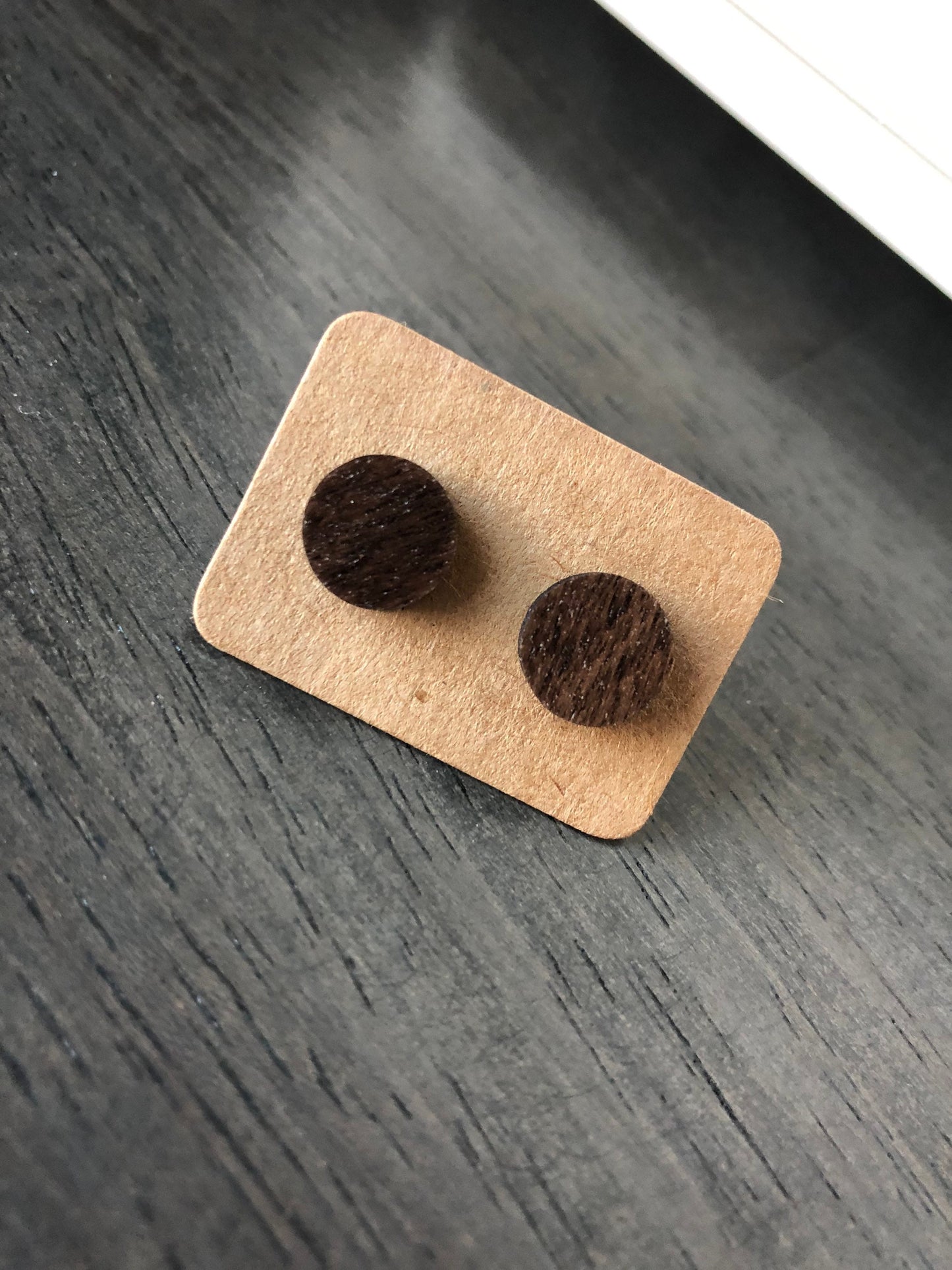 Minimalist Circle Walnut Stud Earrings. Geometric Jewelry. Simplistic Earrings.