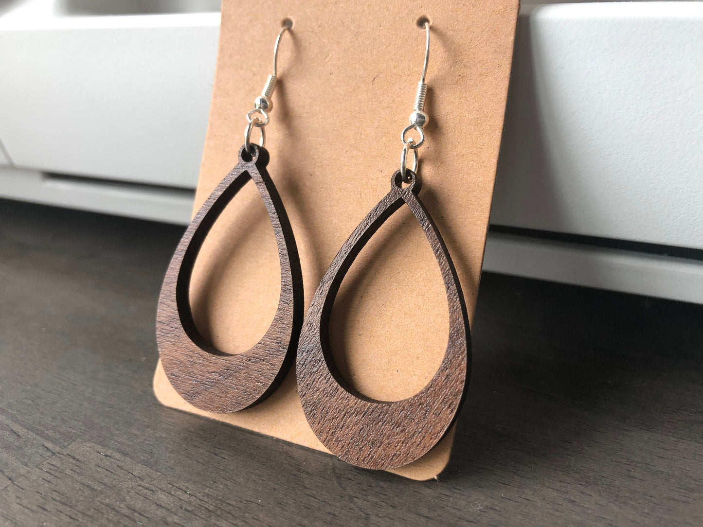 Rain Drop Wooden Earrings. Teardrop Hoops. Indie Aesthetic. Indie Earrings. Laser carved earrings. Gift for Her.