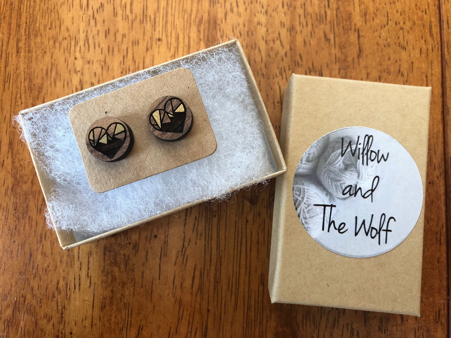 Valentines Day Geometric Heart Earrings. Wooden Engraved Earrings. Geo Heart Studs. Gift for Her. Laser Engraved Earrings. Birthday Gift.