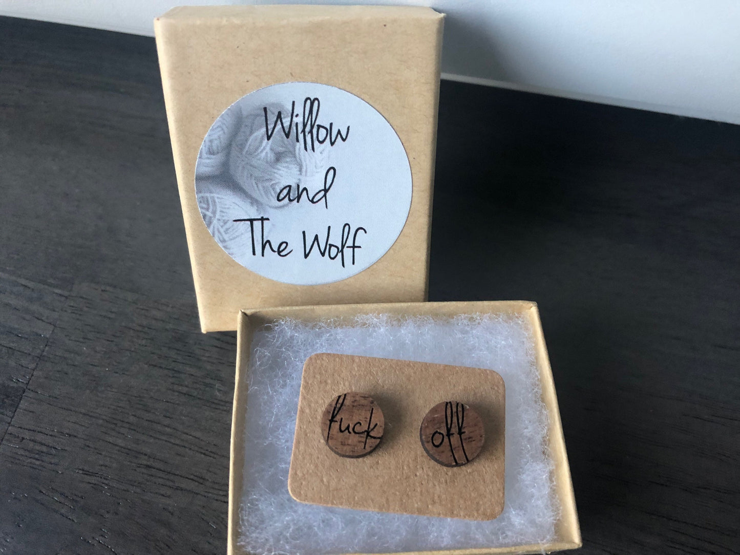 Fuck Off. Funny Adult Earrings. Wooden Earrings. Laser Engraved Wood Studs. Mature Humor Earrings.