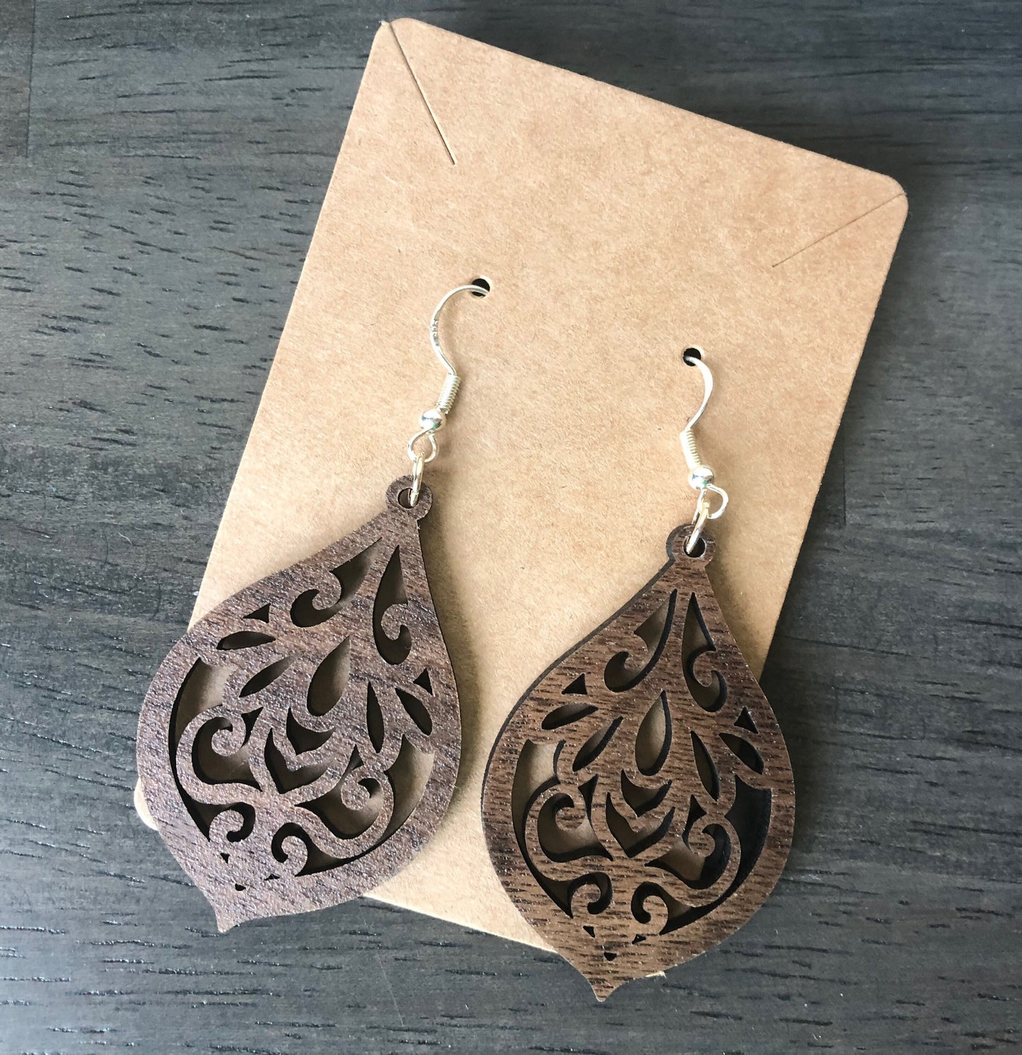 Walnut Filigree Wooden Earrings. Gift for her.