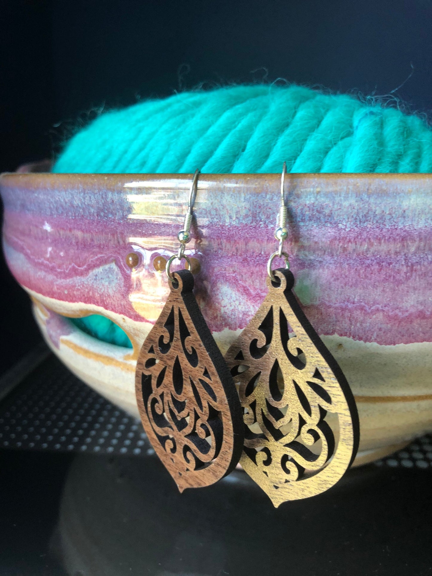 Walnut Filigree Wooden Earrings. Gift for her.