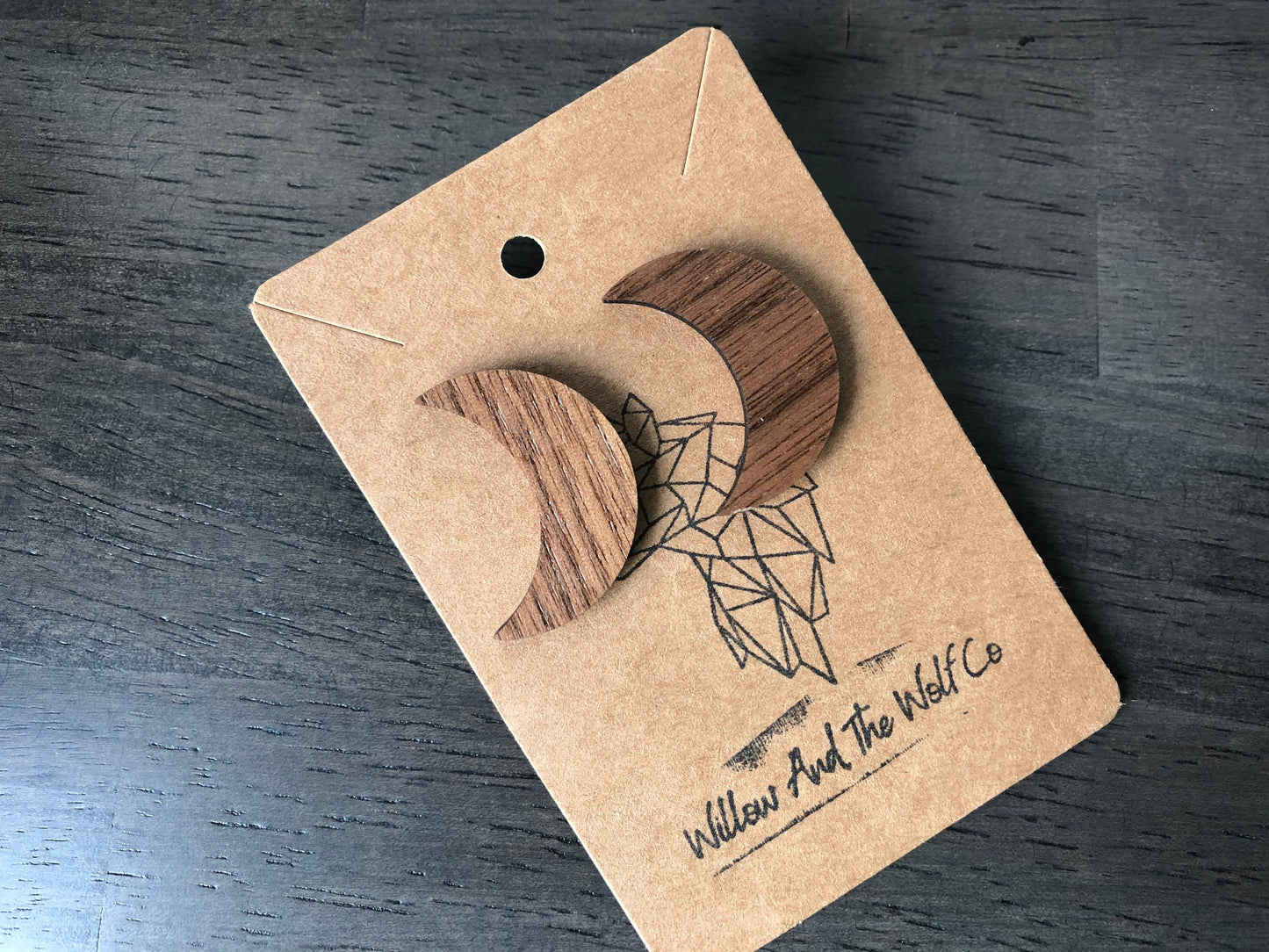 Crescent Moon Stud Earrings. Moon Earrings. Wooden Earrings for her. Celestial Jewelry. Moon Phase Earrings.