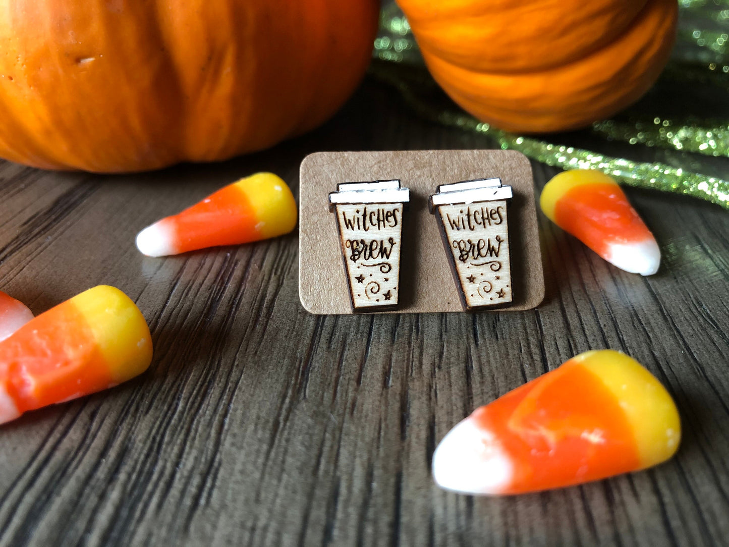 Witches Brew Earrings. Fall Halloween Earrings. Coffee Earrings. Witchy jewelry. Witch Studs.