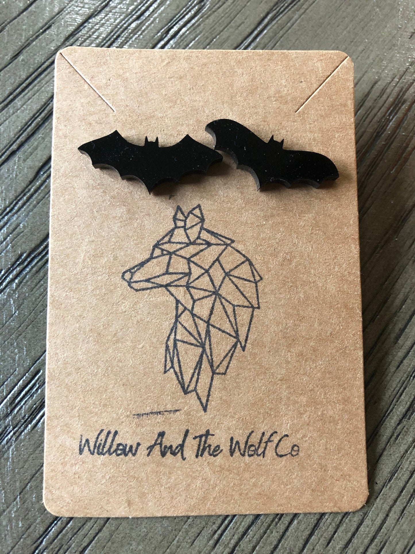 Black Bat Earrings. Black Acrylic Halloween Bats Stud Earrings.