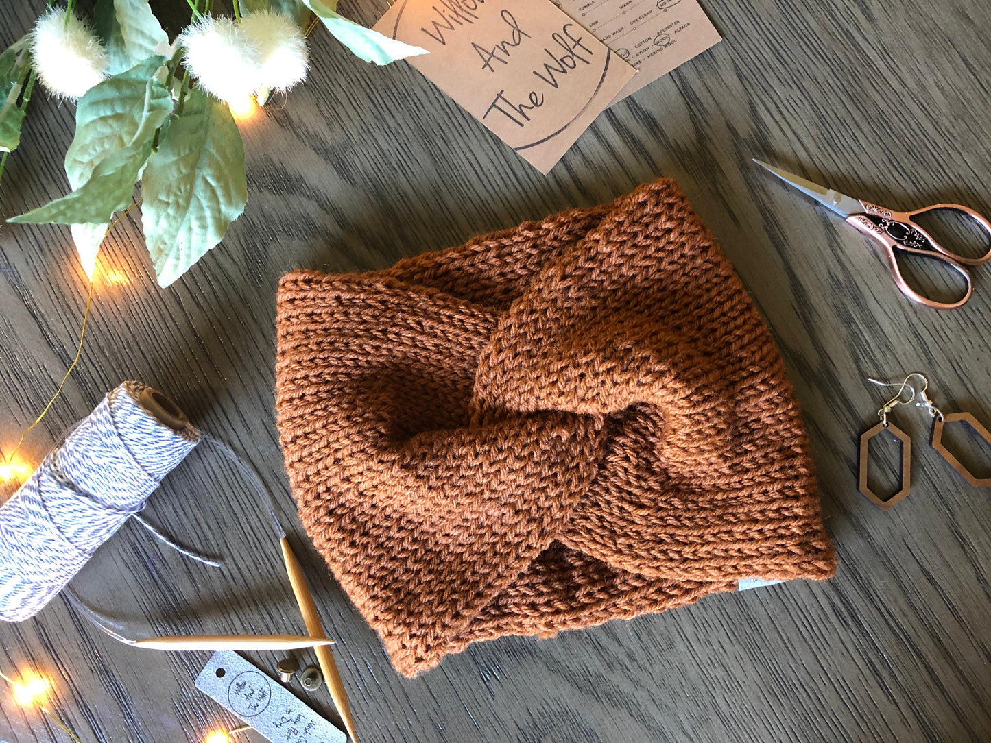 The Scarlette Earwarmer. Knit Twisted Earwarmer. Women’s Knit Head Warmer. Messy Bun Hat.