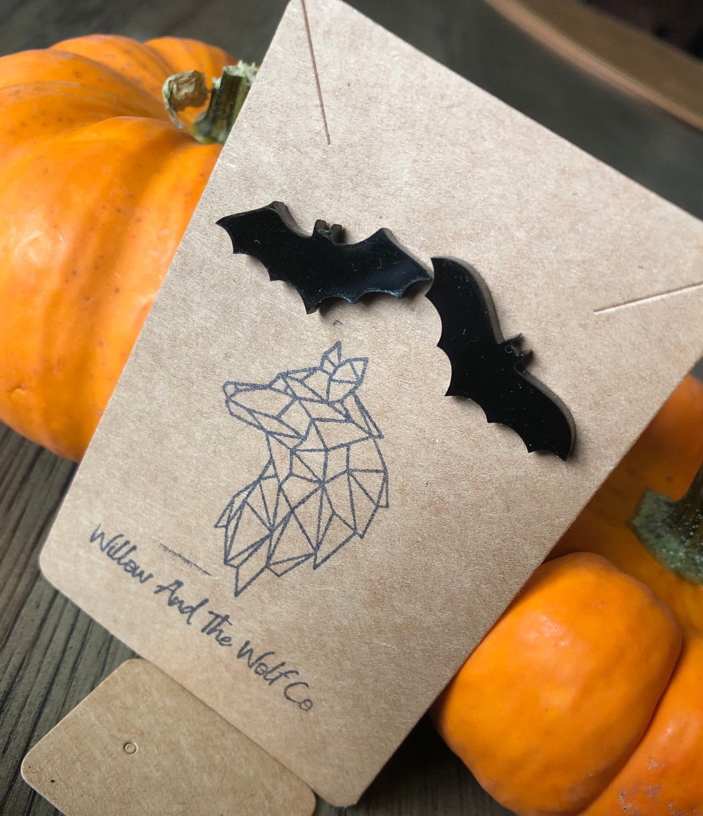 Black Bat Earrings. Black Acrylic Halloween Bats Stud Earrings.