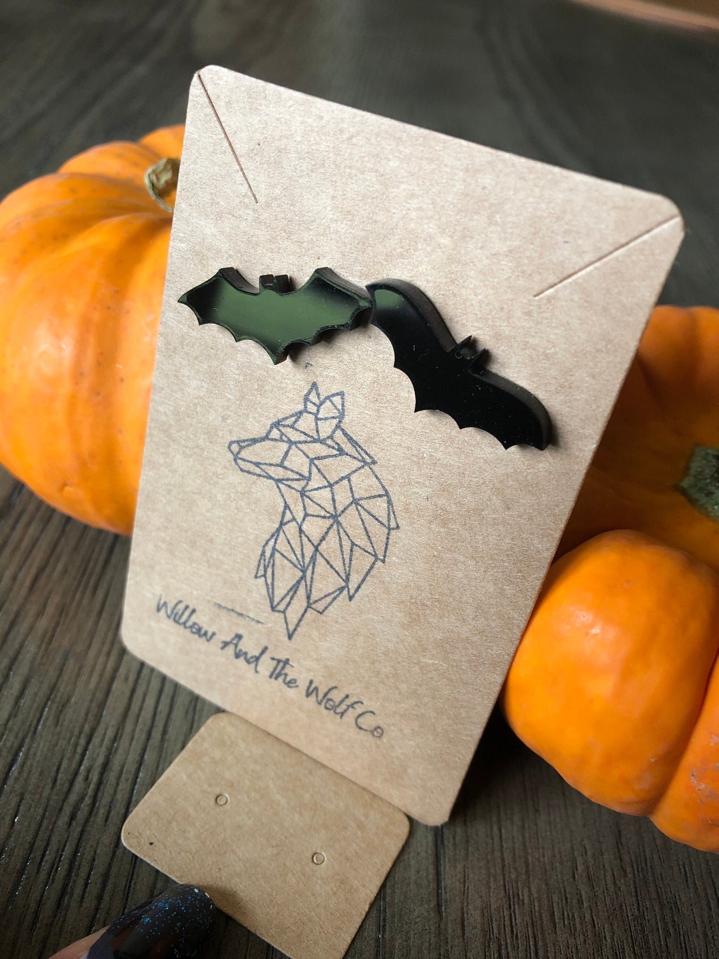 Black Bat Earrings. Black Acrylic Halloween Bats Stud Earrings.