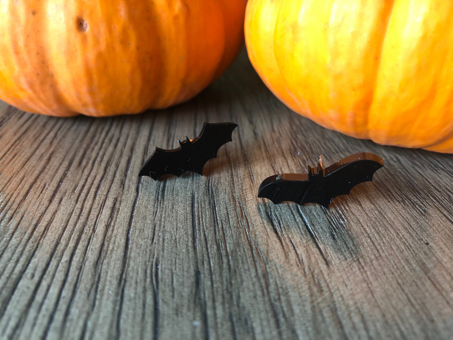 Black Bat Earrings. Black Acrylic Halloween Bats Stud Earrings.