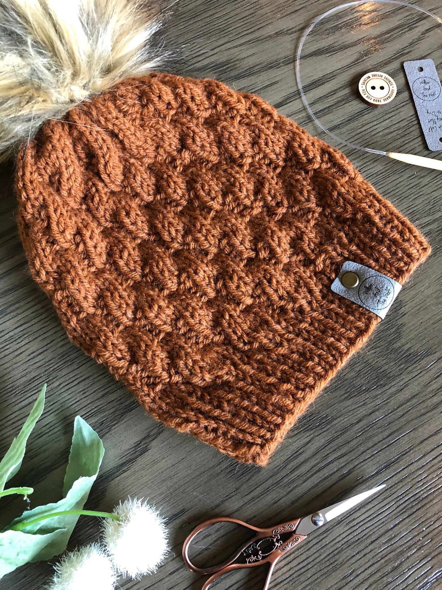The Alpine Beanie. Women’s Knit Hat. Knit Beanie with Faux Fur Pom. Knitted Women’s Toque. Faux Pom Knit Hat.