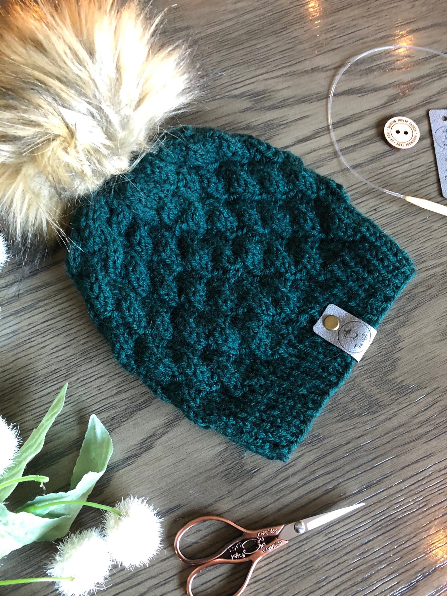 The Alpine Beanie. Women’s Knit Hat. Knit Beanie with Faux Fur Pom. Knitted Women’s Toque. Faux Pom Knit Hat.