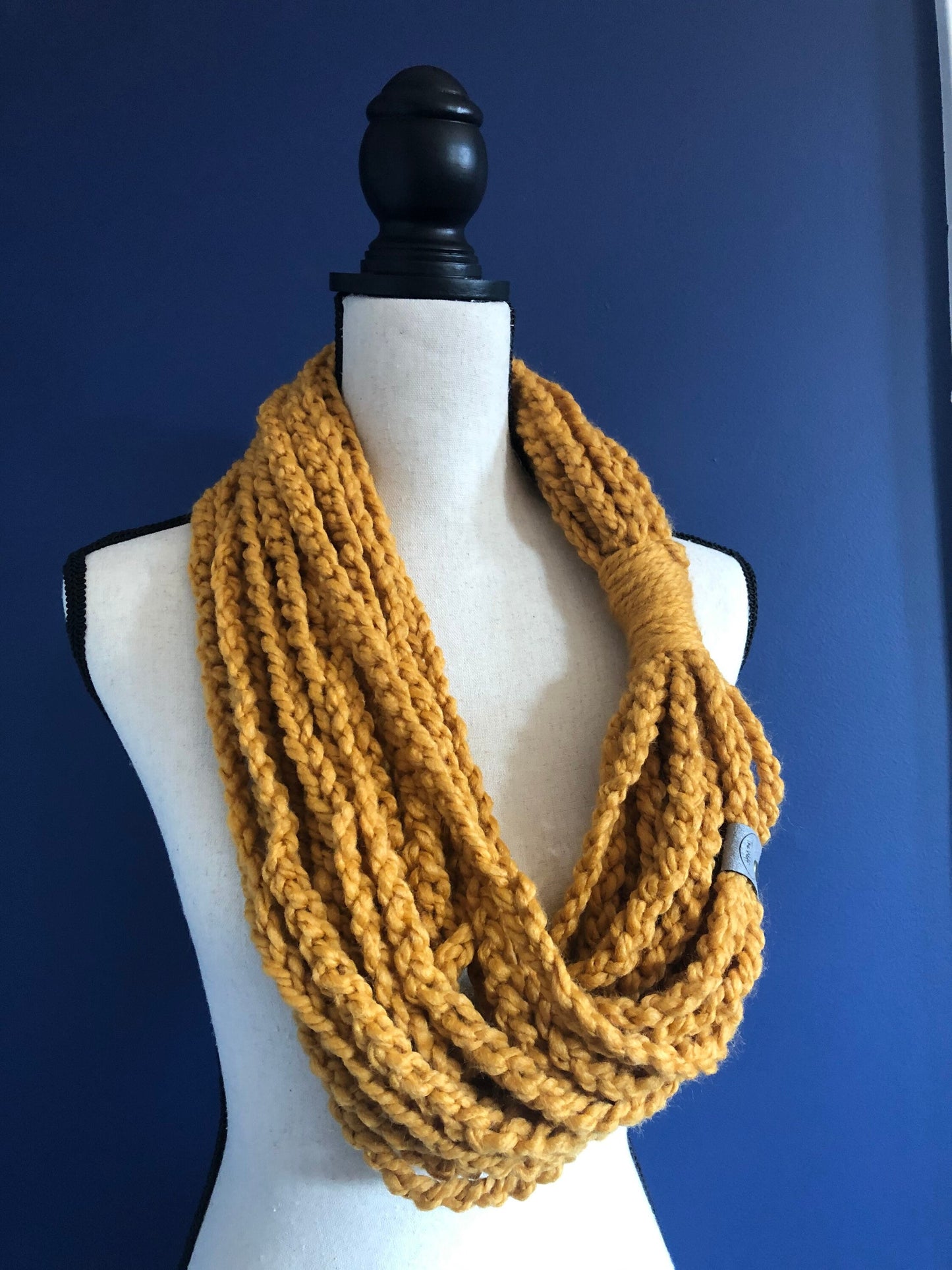 Mustard Yellow Women's Scarf. Knit Infinity Scarf. Golden Chain Scarf. Womens Knit Cowl. Braided Yellow Cowl.