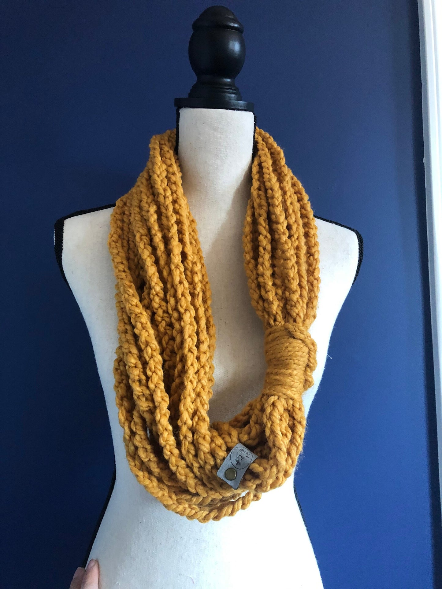 Mustard Yellow Women's Scarf. Knit Infinity Scarf. Golden Chain Scarf. Womens Knit Cowl. Braided Yellow Cowl.