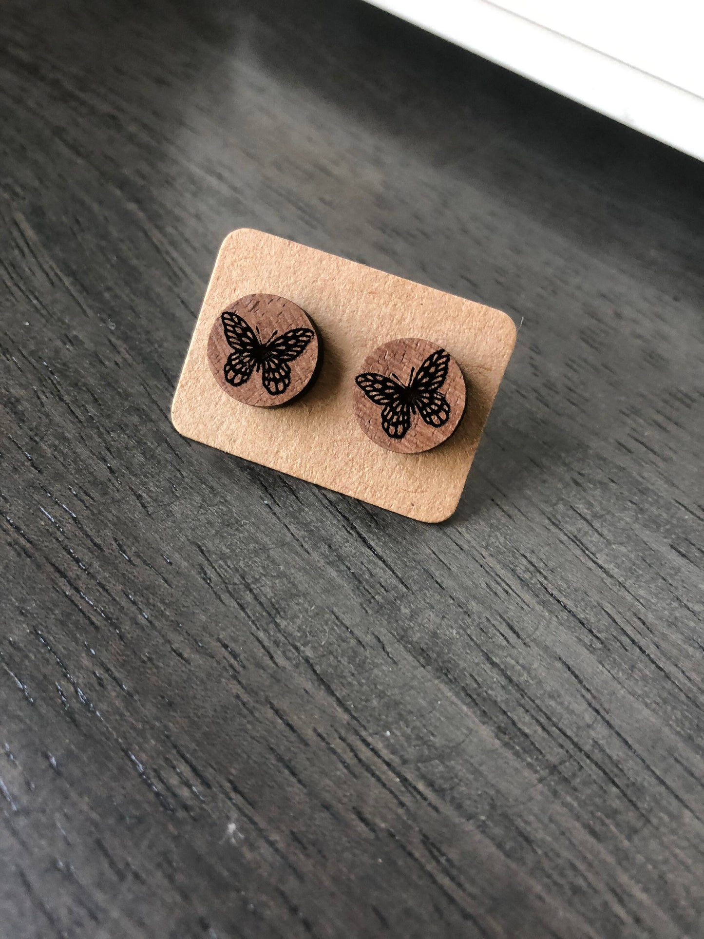 Butterfly Stud Earrings. Wooden Engraved Butterfly Earrings. Gift for Her. Mother’s Day Gift. Gift for Mom.