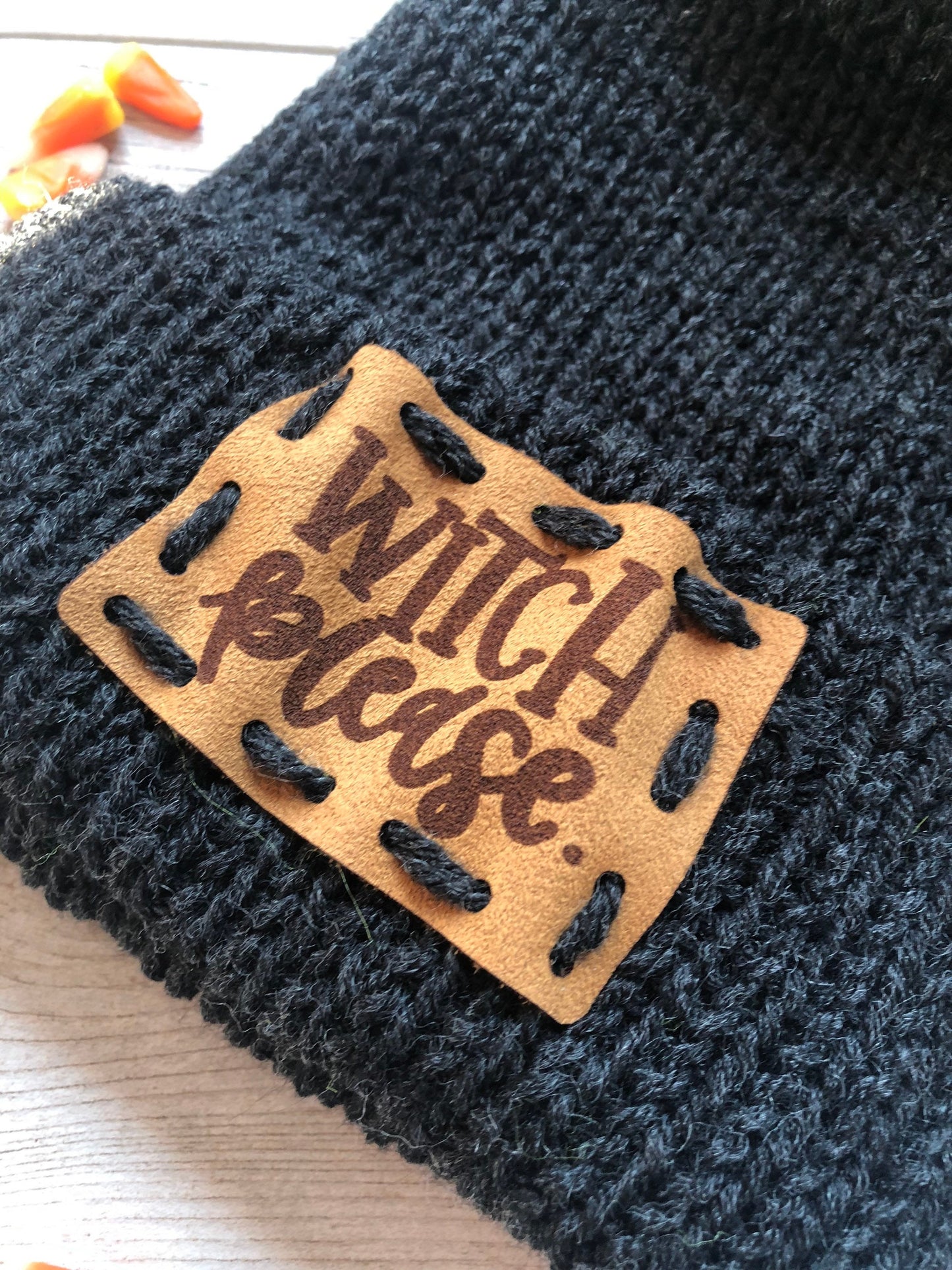 Witch Please Halloween Beanie. Knit Pom Beanie. Halloween Toque with detachable Pom. Basic Witch.