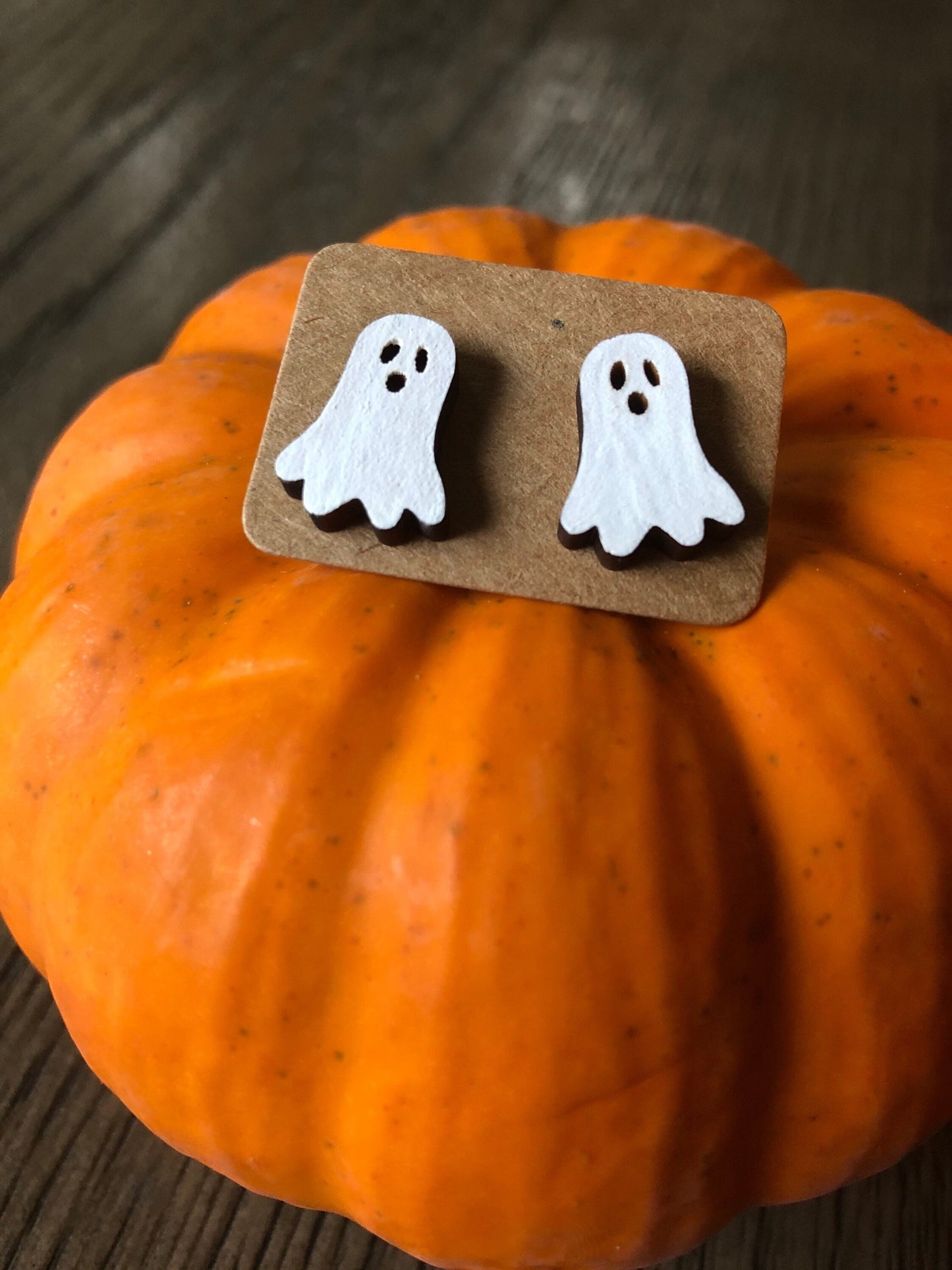 Ghost Halloween Wooden Stud Post Earrings. Boo Stud Earrings. Fall. Halloween Stud Earrings. Gothic Earrings.