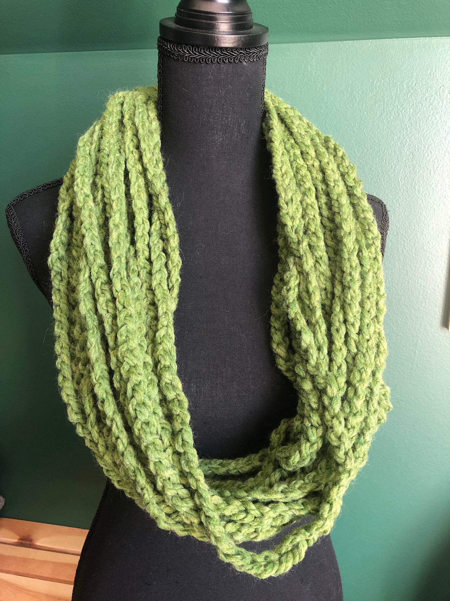 Green Women’s Scarf. Braided Chain Accent Scarf. Knitted scarf.