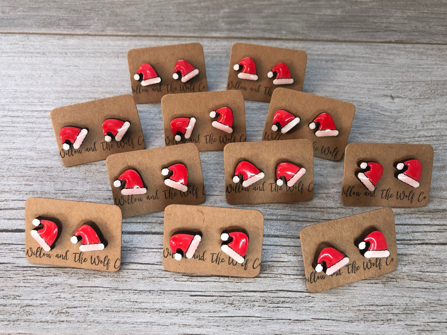 Santa Hat Stud Earrings. Santa studs. Christmas earrings. Stocking Hat.