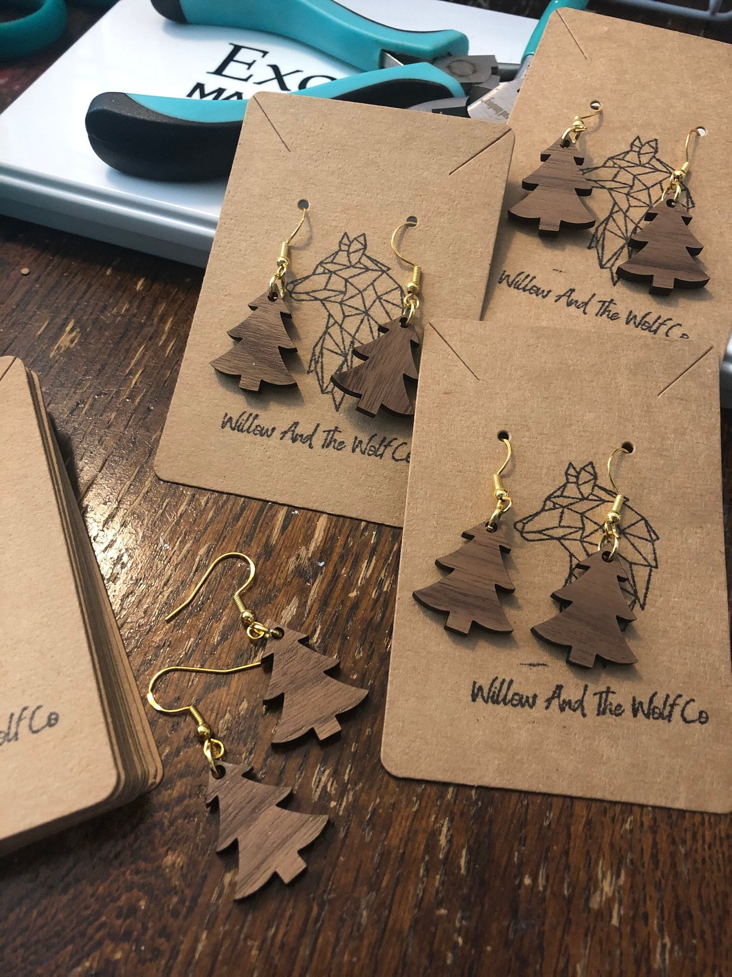 Christmas Tree Earrings. Holiday Earrings. Wooden Tree Earrings. Tree Dangle Earrings. Gifts for Her. Stocking Stuffer.
