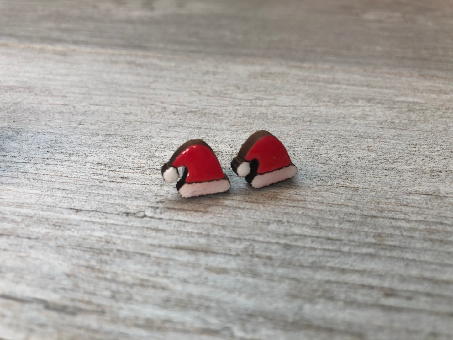 Santa Hat Stud Earrings. Santa studs. Christmas earrings. Stocking Hat.