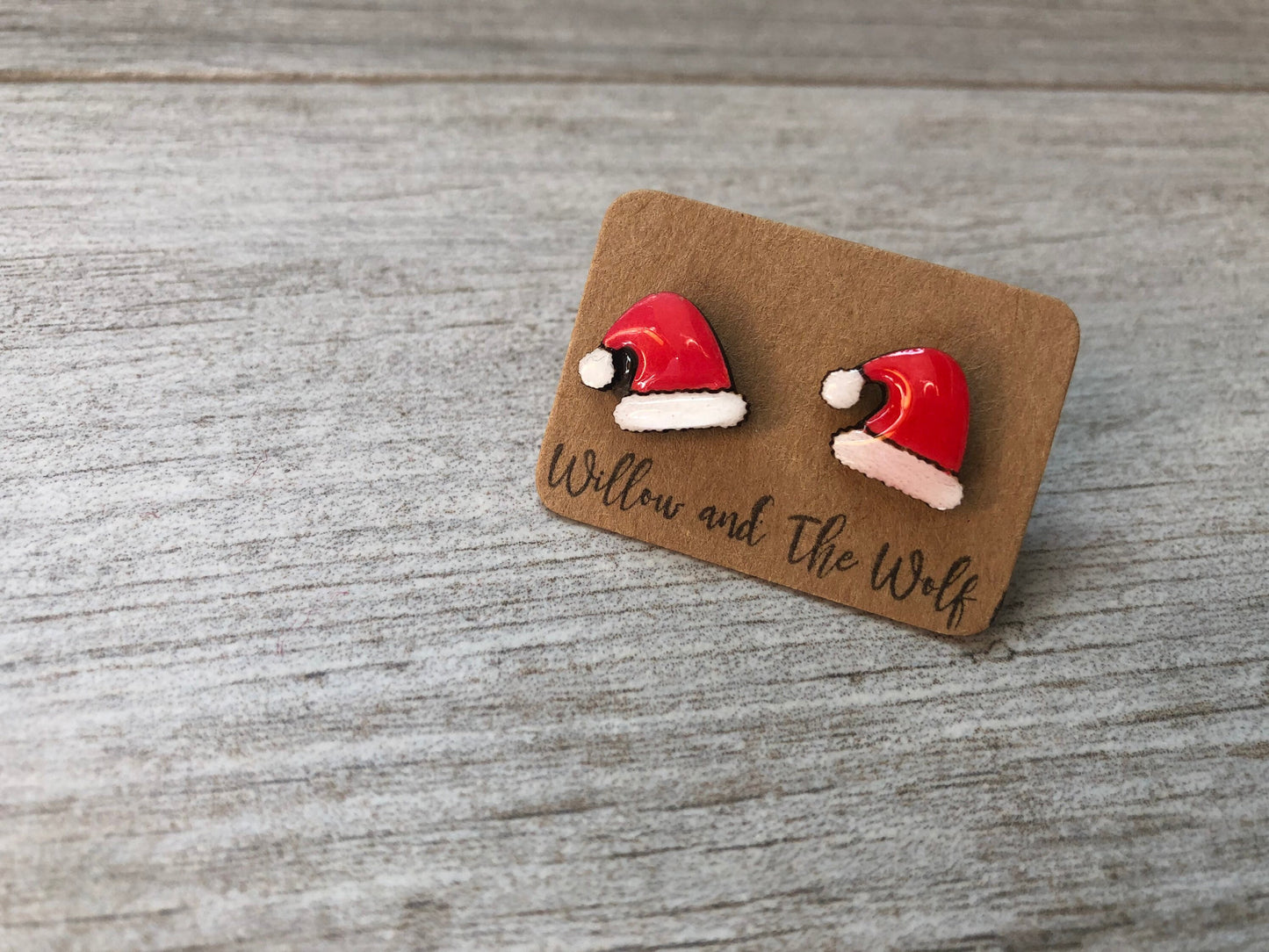 Santa Hat Stud Earrings. Santa studs. Christmas earrings. Stocking Hat.