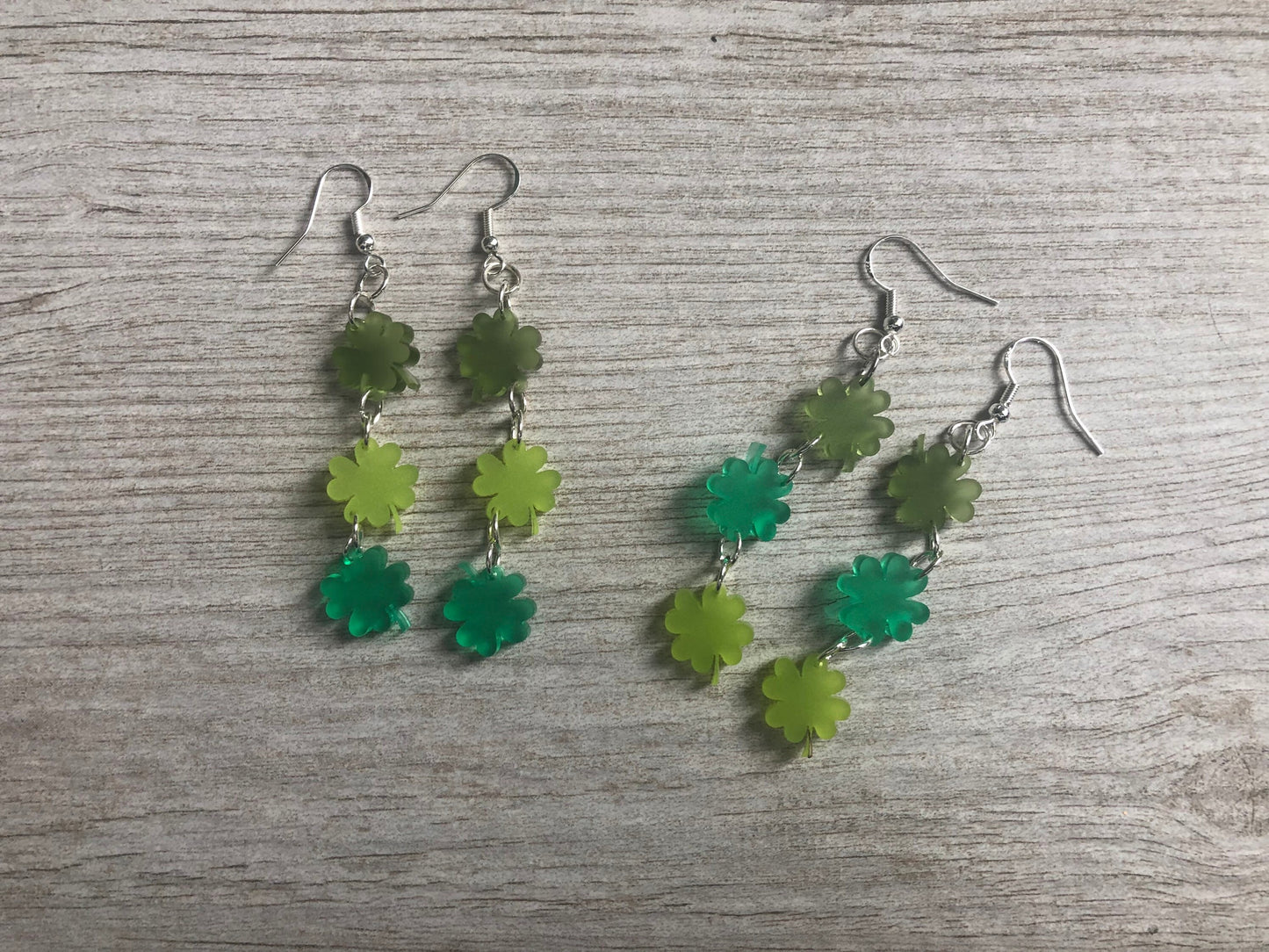 Dangle Shamrock Earrings. St Patrick’s Day Earrings. Green Clover earrings.