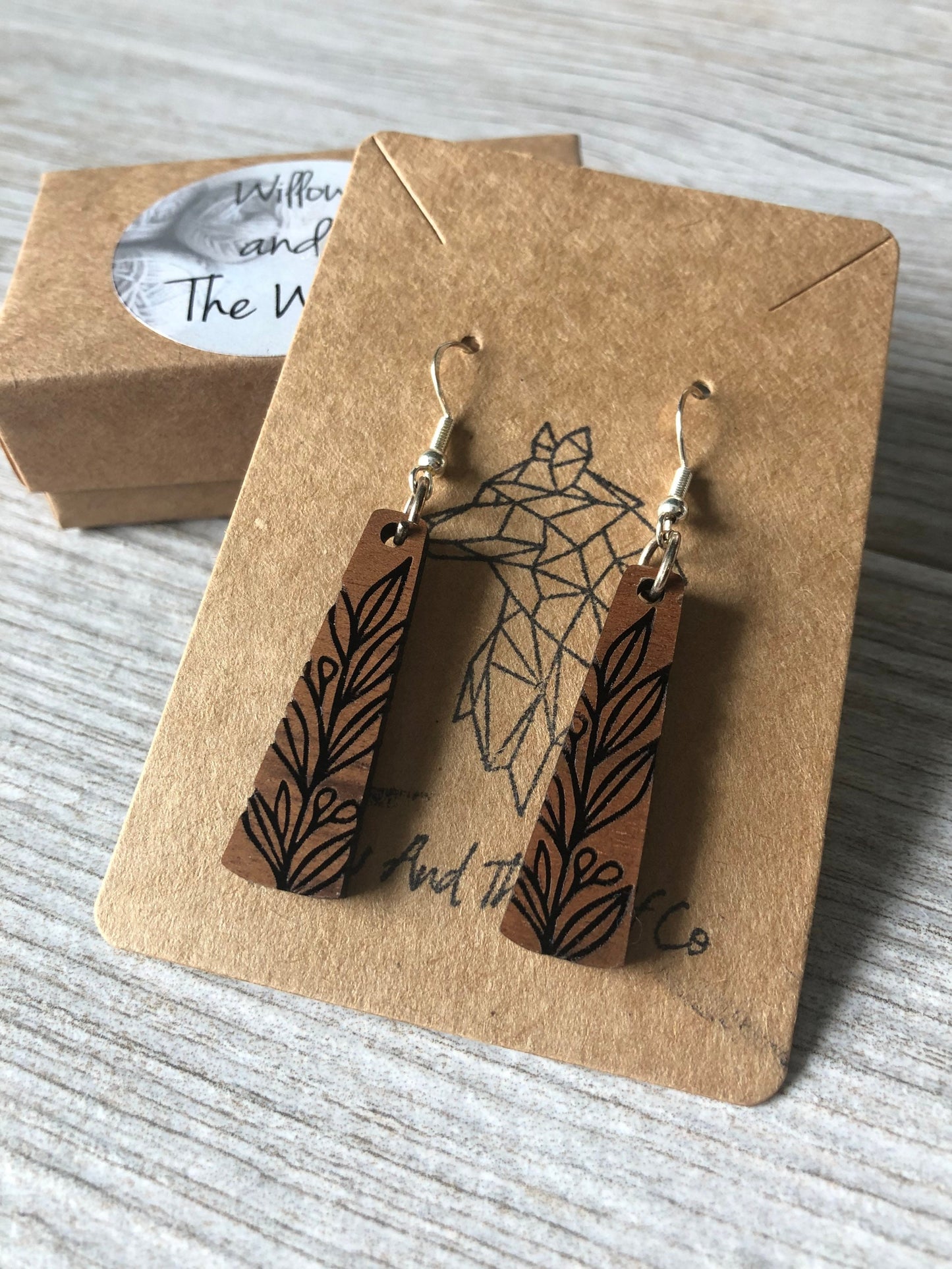 Laurel Leaf Engraved Wood Earrings. Leaf Earrings. Plant Lover Earrings.Laser Engraved Earrings. Anniversary or Birthday Gift. Gift for Her.