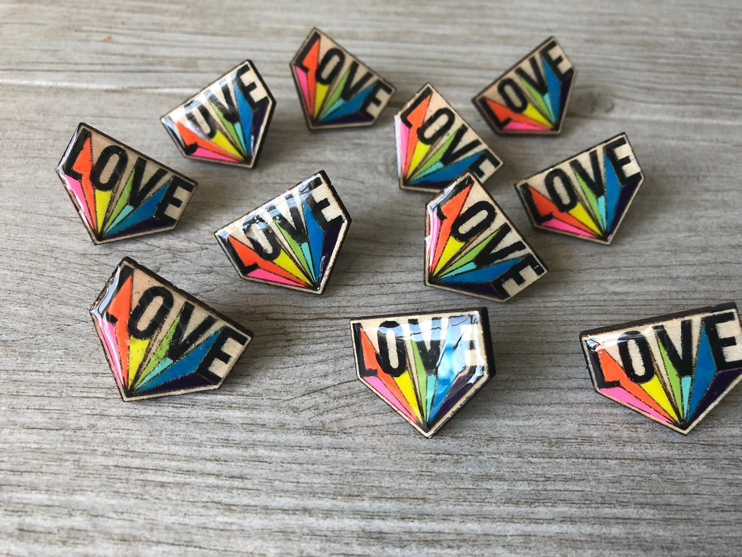 Rainbow Love Pride Pin. Pride Month. Love is Love. Wooden Engraved Pin. Rainbow Pin. LGBTQ Pride. Lapel Pin. Backpack Pin.