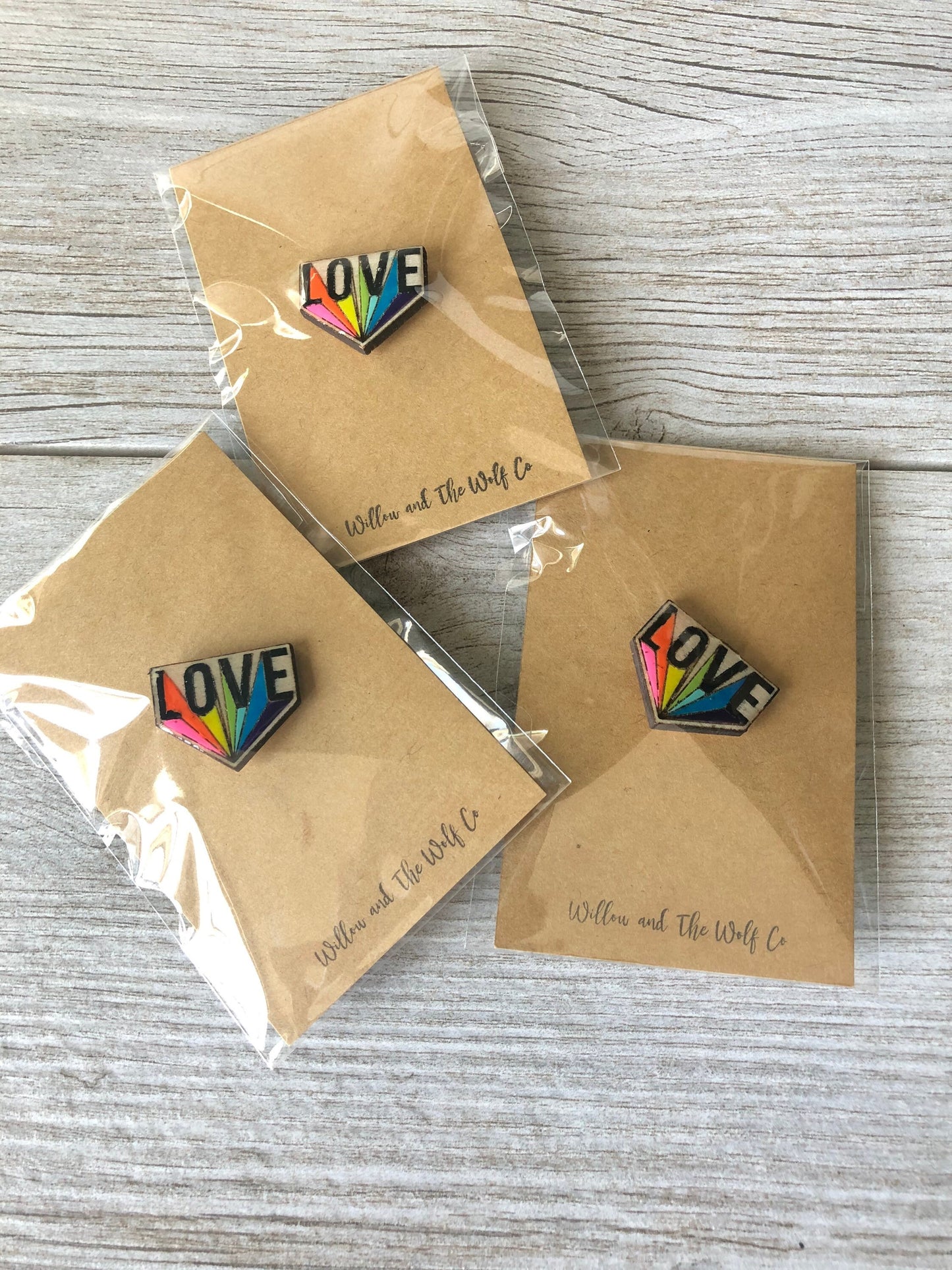 Rainbow Love Pride Pin. Pride Month. Love is Love. Wooden Engraved Pin. Rainbow Pin. LGBTQ Pride. Lapel Pin. Backpack Pin.