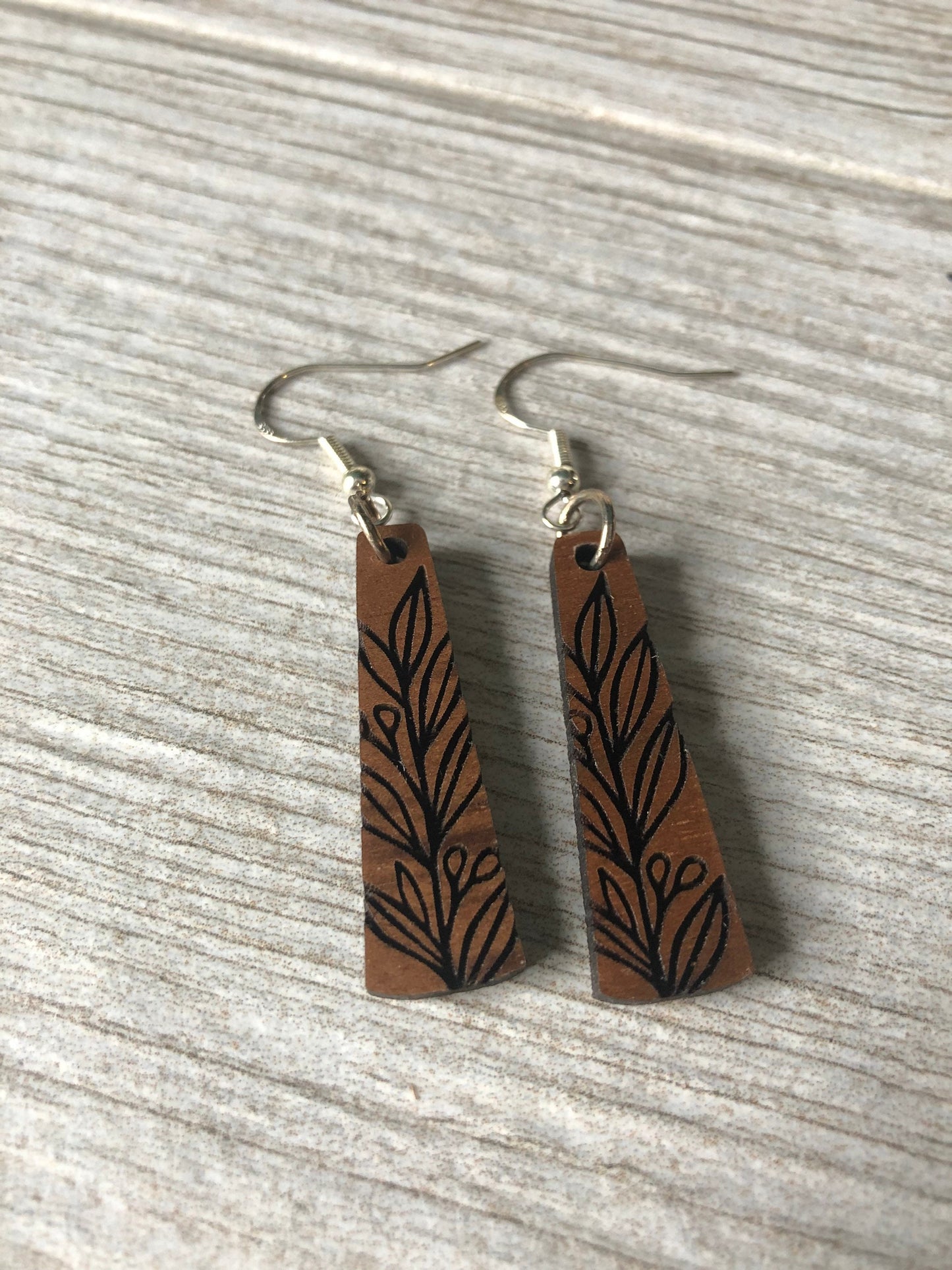 Laurel Leaf Engraved Wood Earrings. Leaf Earrings. Plant Lover Earrings.Laser Engraved Earrings. Anniversary or Birthday Gift. Gift for Her.