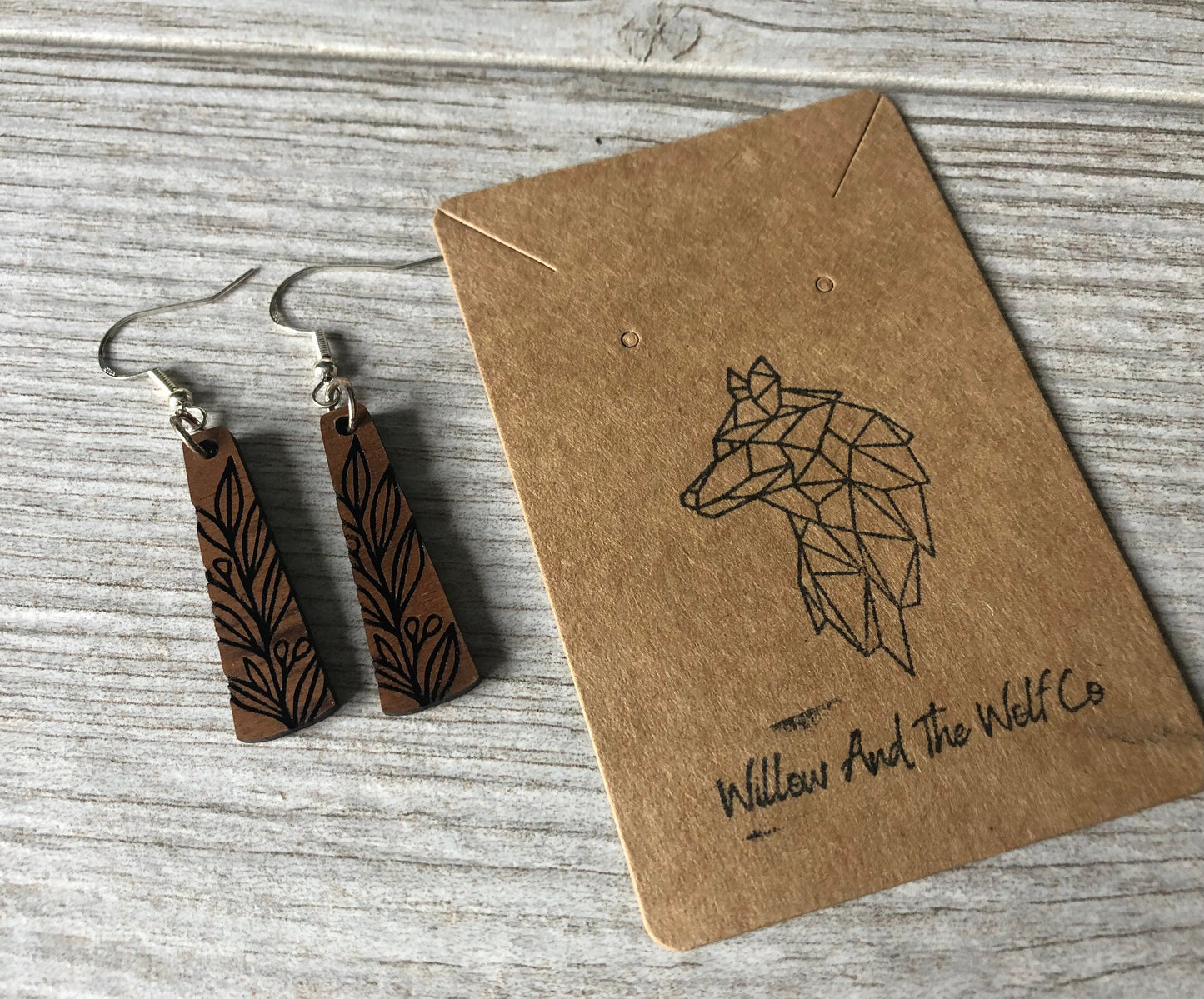 Laurel Leaf Engraved Wood Earrings. Leaf Earrings. Plant Lover Earrings.Laser Engraved Earrings. Anniversary or Birthday Gift. Gift for Her.