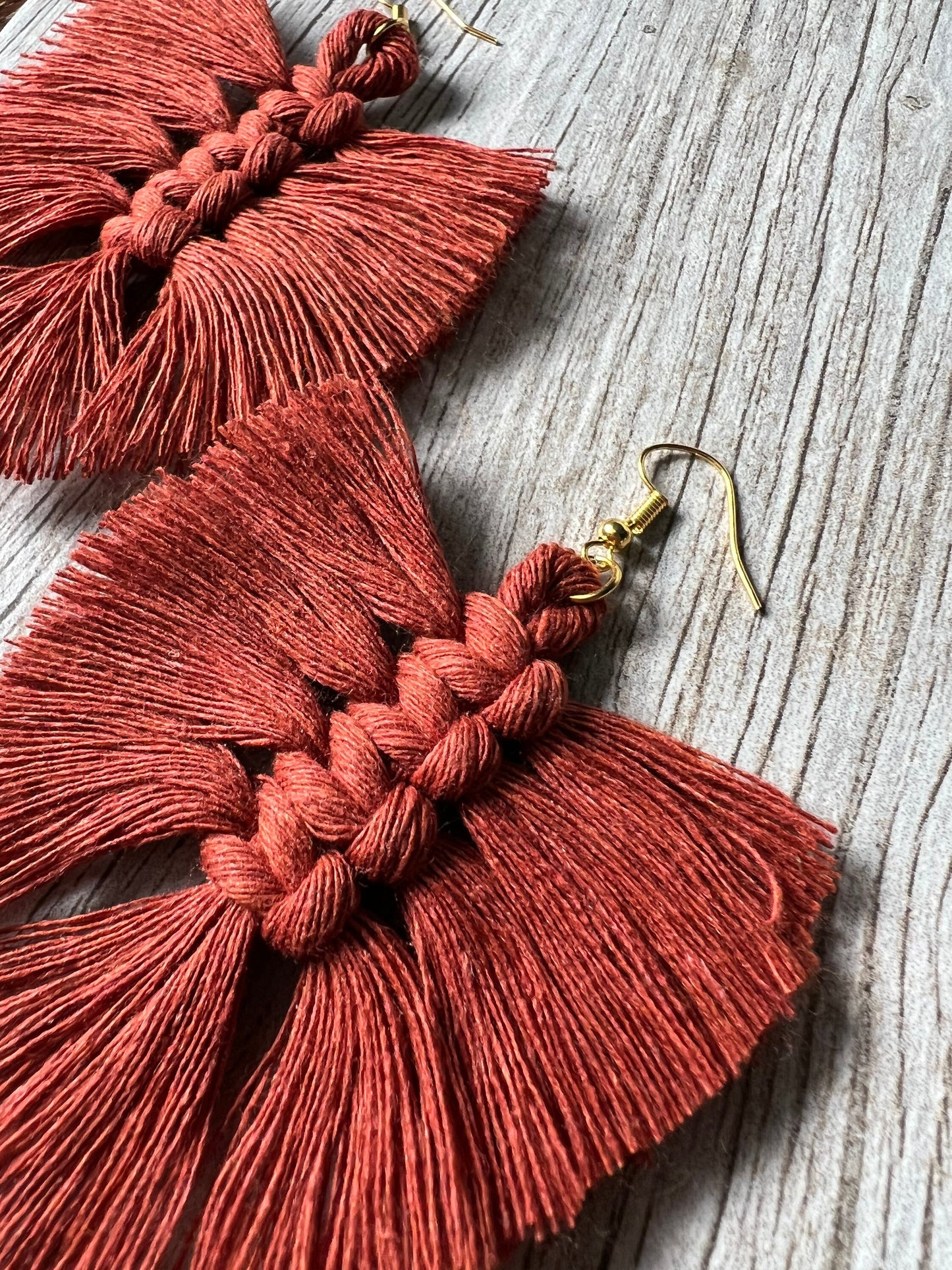 Spice Macrame Feather Earrings. Boho Earrings. Feather Dangle Earrings. Festival Earrings.