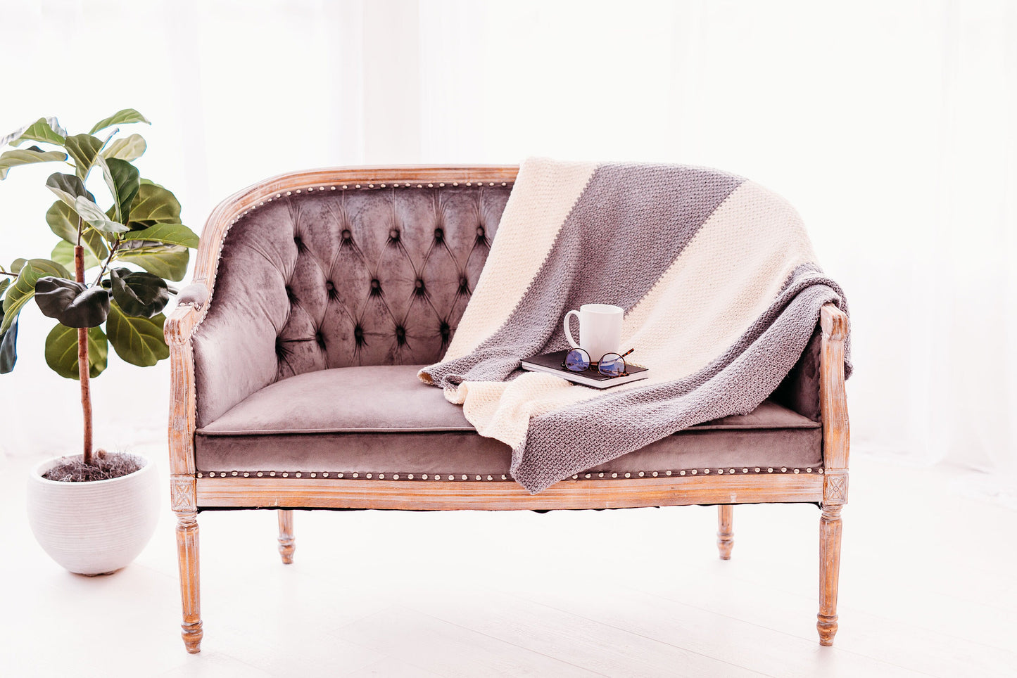 Color Block Throw Blanket. Neutral Throw. Grey and Cream Blanket. Granny Core Bedroom