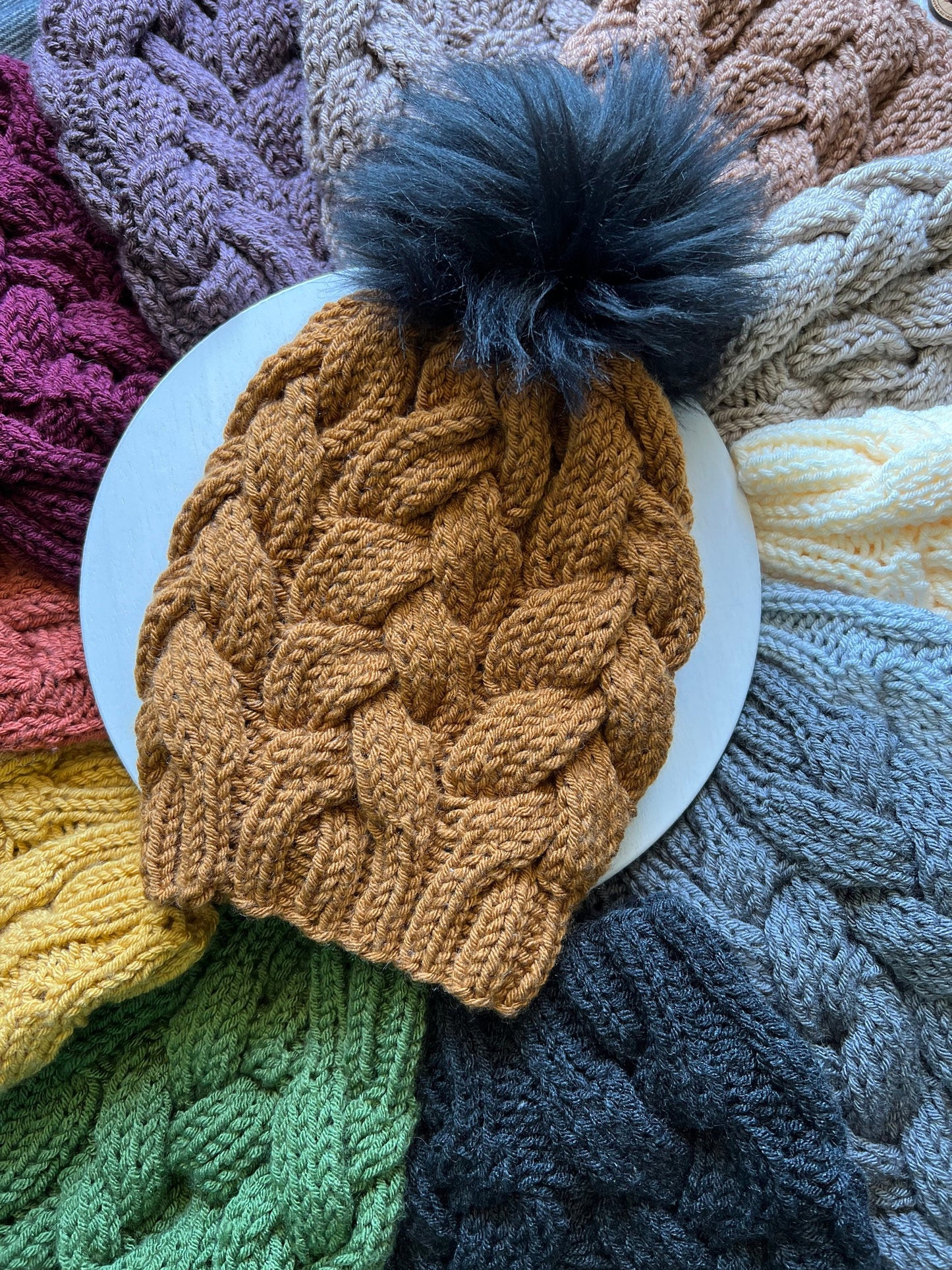 The Deborah Beanie. Knit cable Beanie. Women’s Knit Hat. Detachable pom.