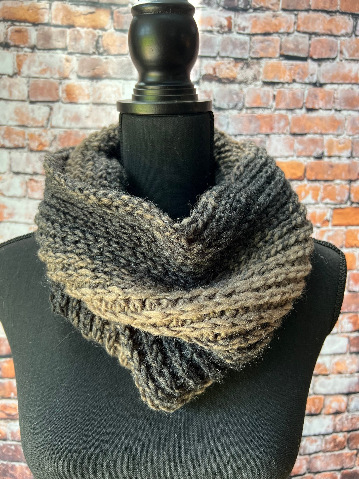 Mocha and Black Women's Chunky Infinity | Neutral Colored Women's Cowl | Black and Tan Knit Scarf | Crochet Infinity Cowl