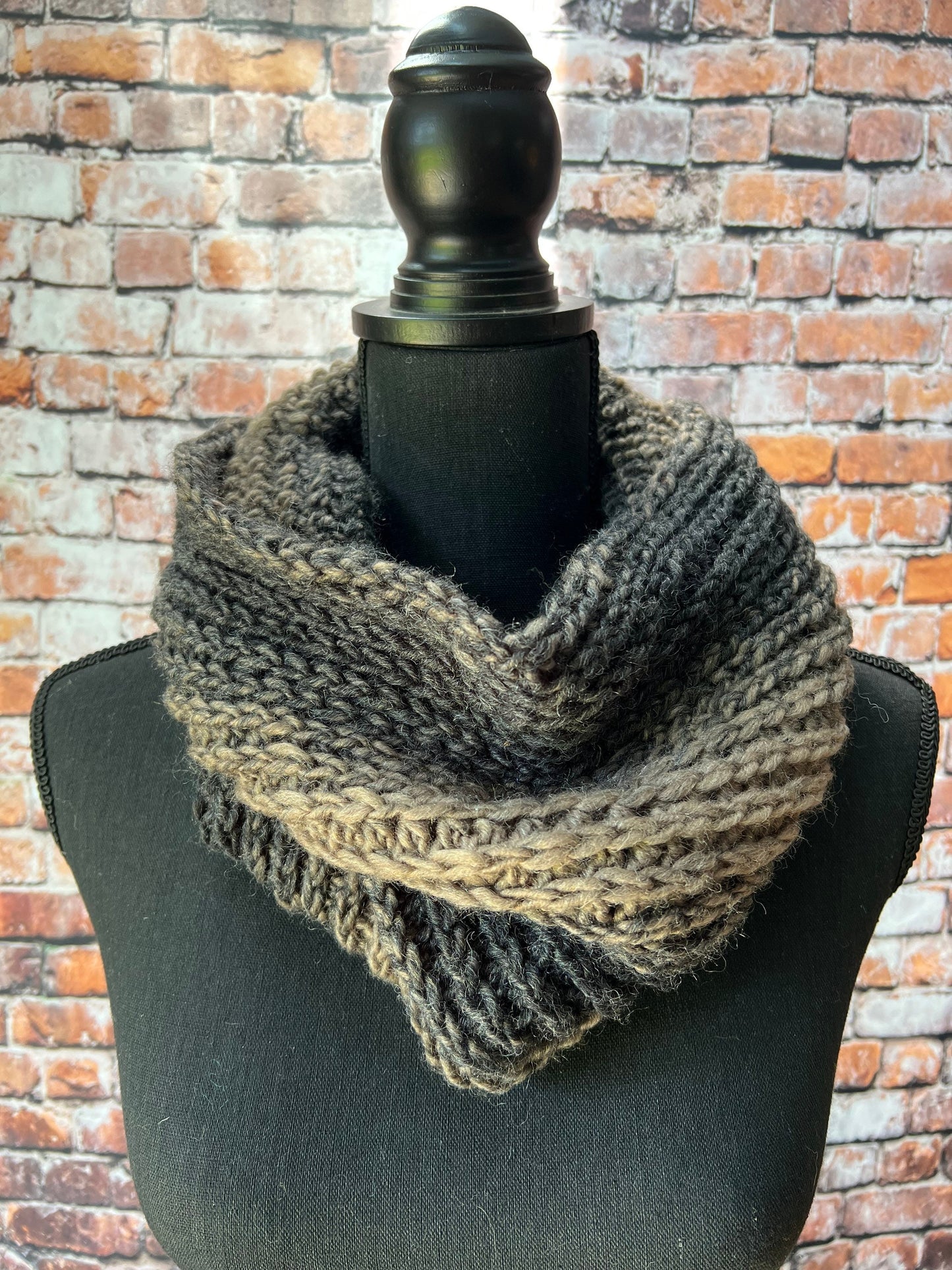 Mocha and Black Women's Chunky Infinity | Neutral Colored Women's Cowl | Black and Tan Knit Scarf | Crochet Infinity Cowl