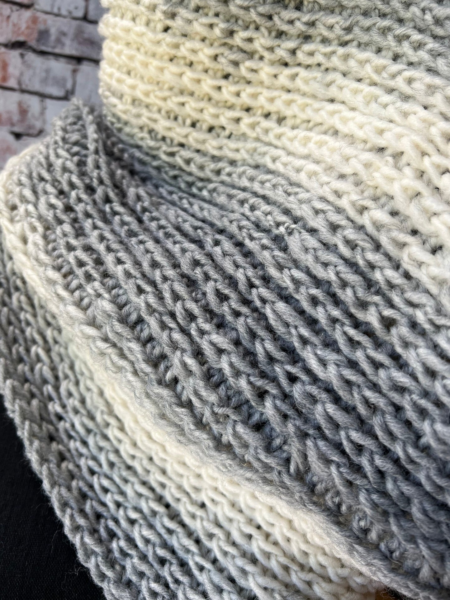 Grey and Cream Knit Cowl. Abigail Cowl. Chunky knit scarf. Women’s Winter Scarf.