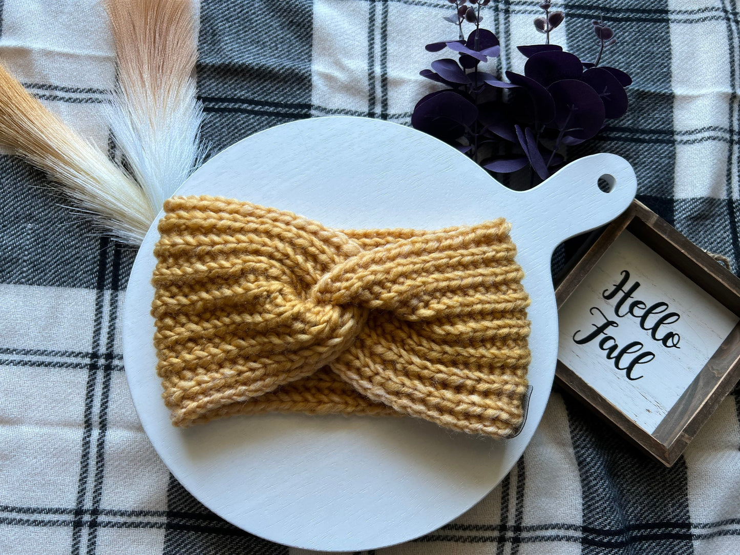 Ava Earwarmer Knit Headband. Women’s Knit Earwarmer. Blush and Gold Winter Headband.