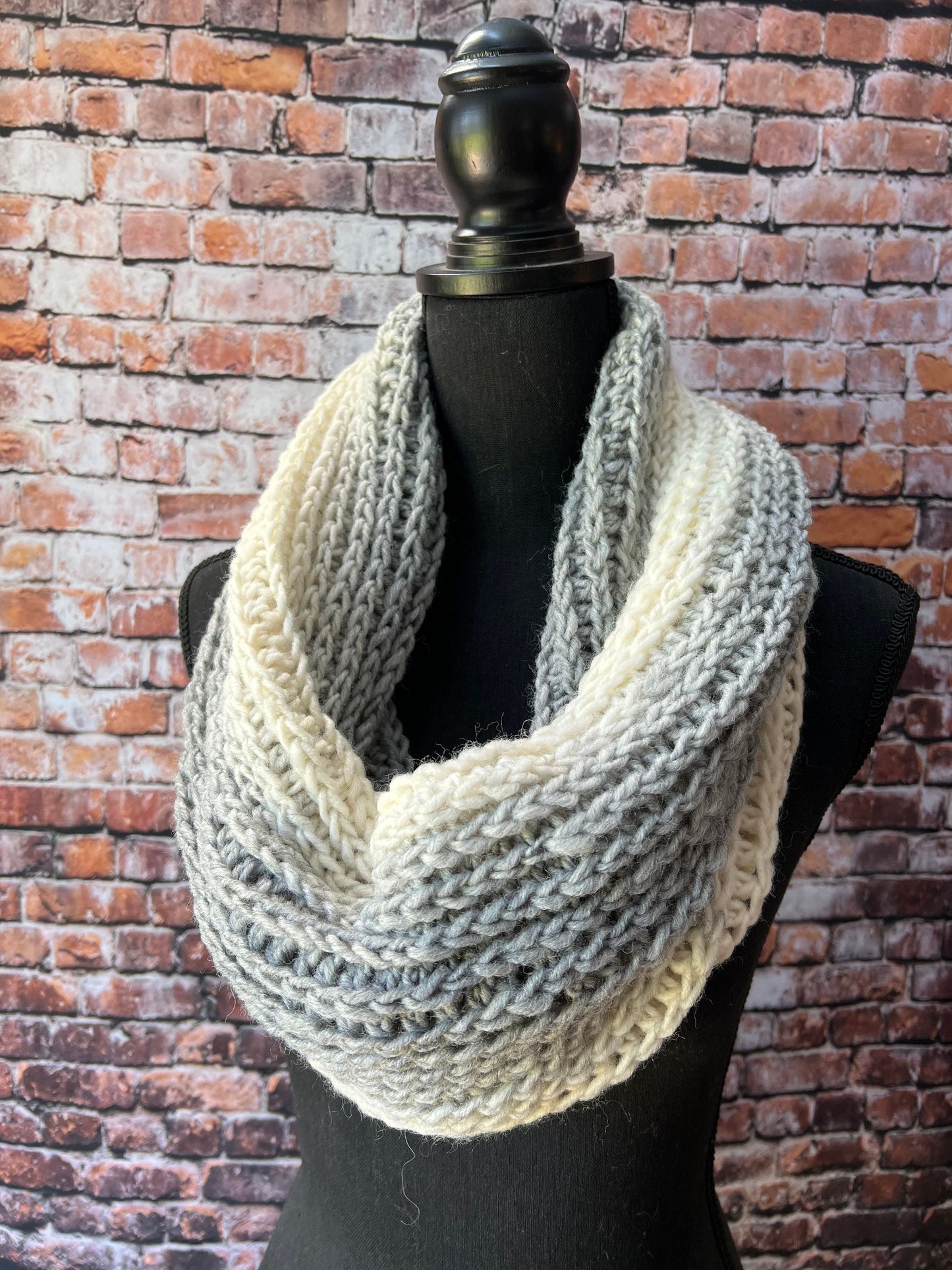 Grey and Cream Knit Cowl. Abigail Cowl. Chunky knit scarf. Women’s Winter Scarf.