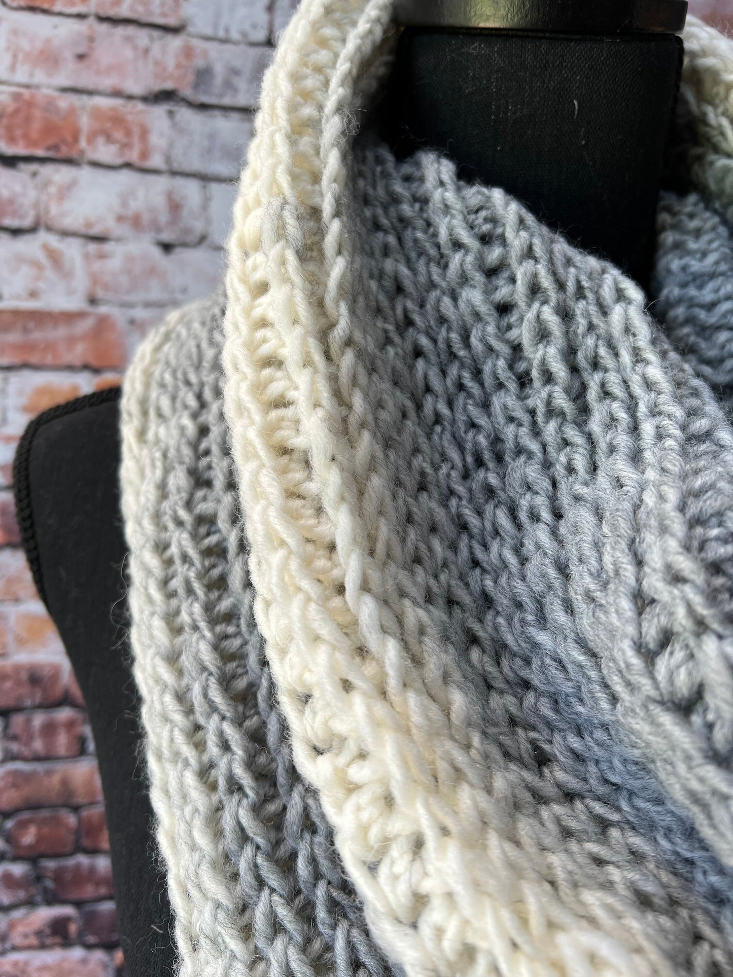 Grey and Cream Knit Cowl. Abigail Cowl. Chunky knit scarf. Women’s Winter Scarf.