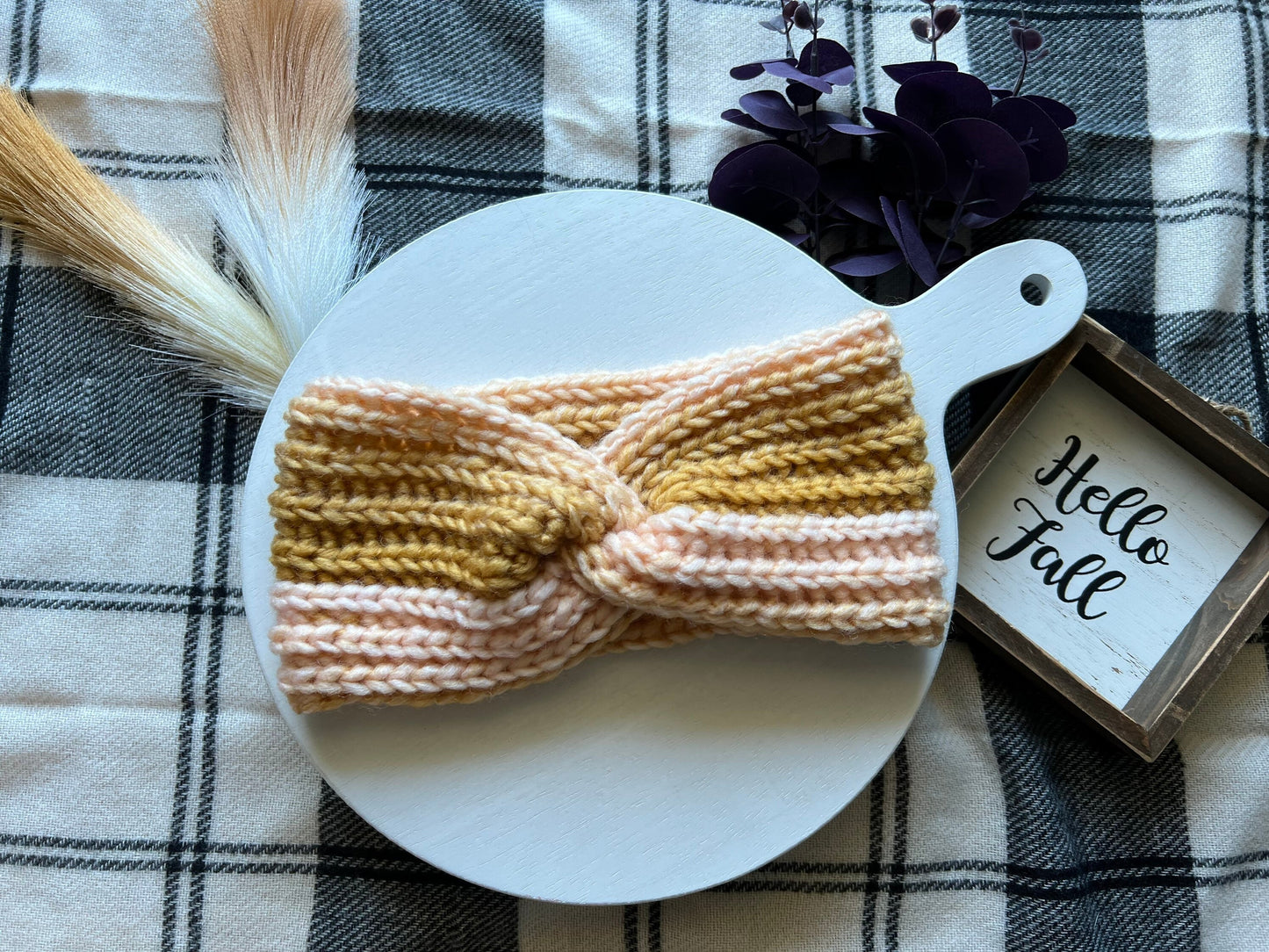 Ava Earwarmer Knit Headband. Women’s Knit Earwarmer. Blush and Gold Winter Headband.