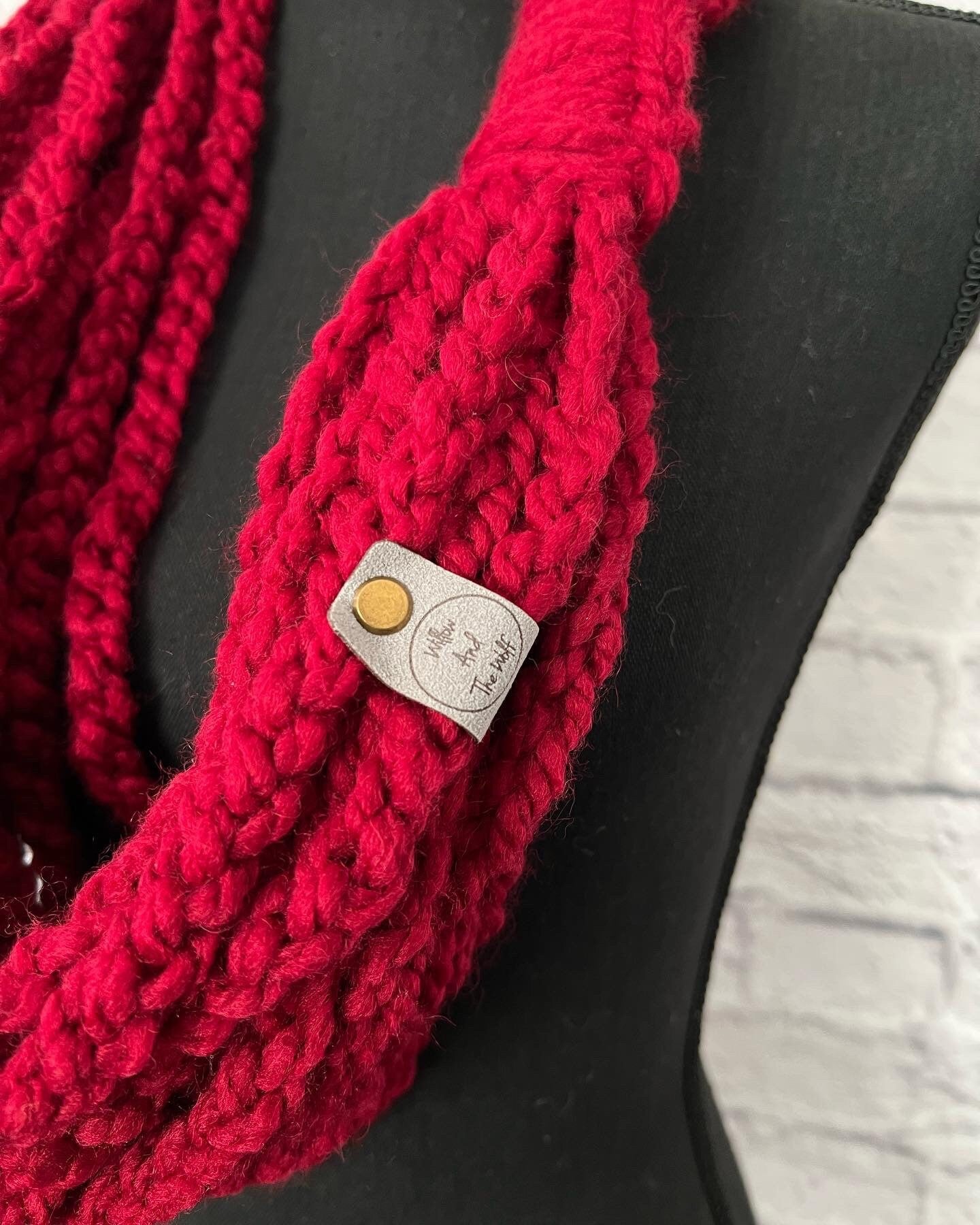 Cranberry Red Women's Braided Chain Scarf | Ruby Red Braided Cowl | Women's Crochet Accent Scarf | Valentines Day Scarf