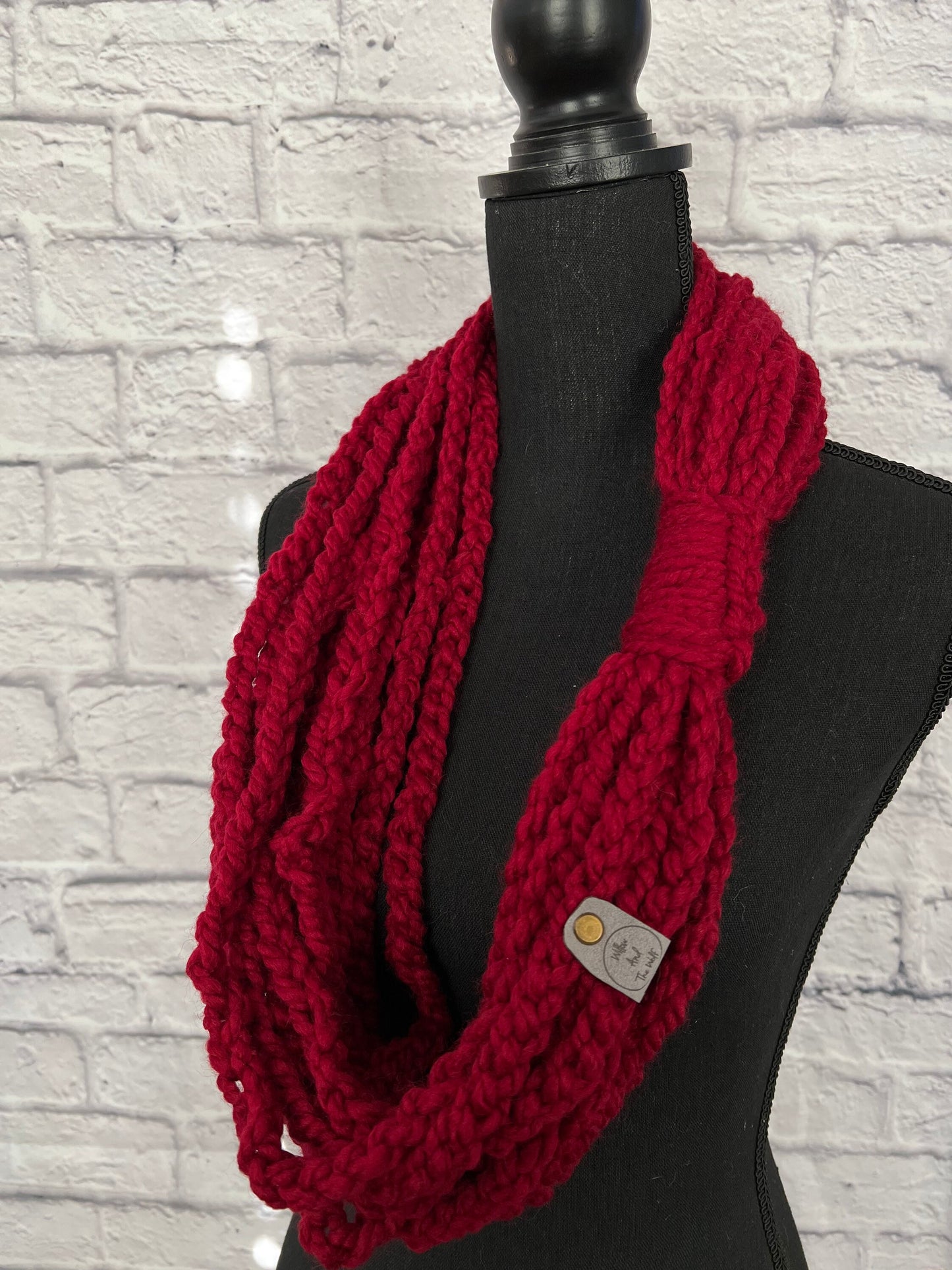 Cranberry Red Women's Braided Chain Scarf | Ruby Red Braided Cowl | Women's Crochet Accent Scarf | Valentines Day Scarf